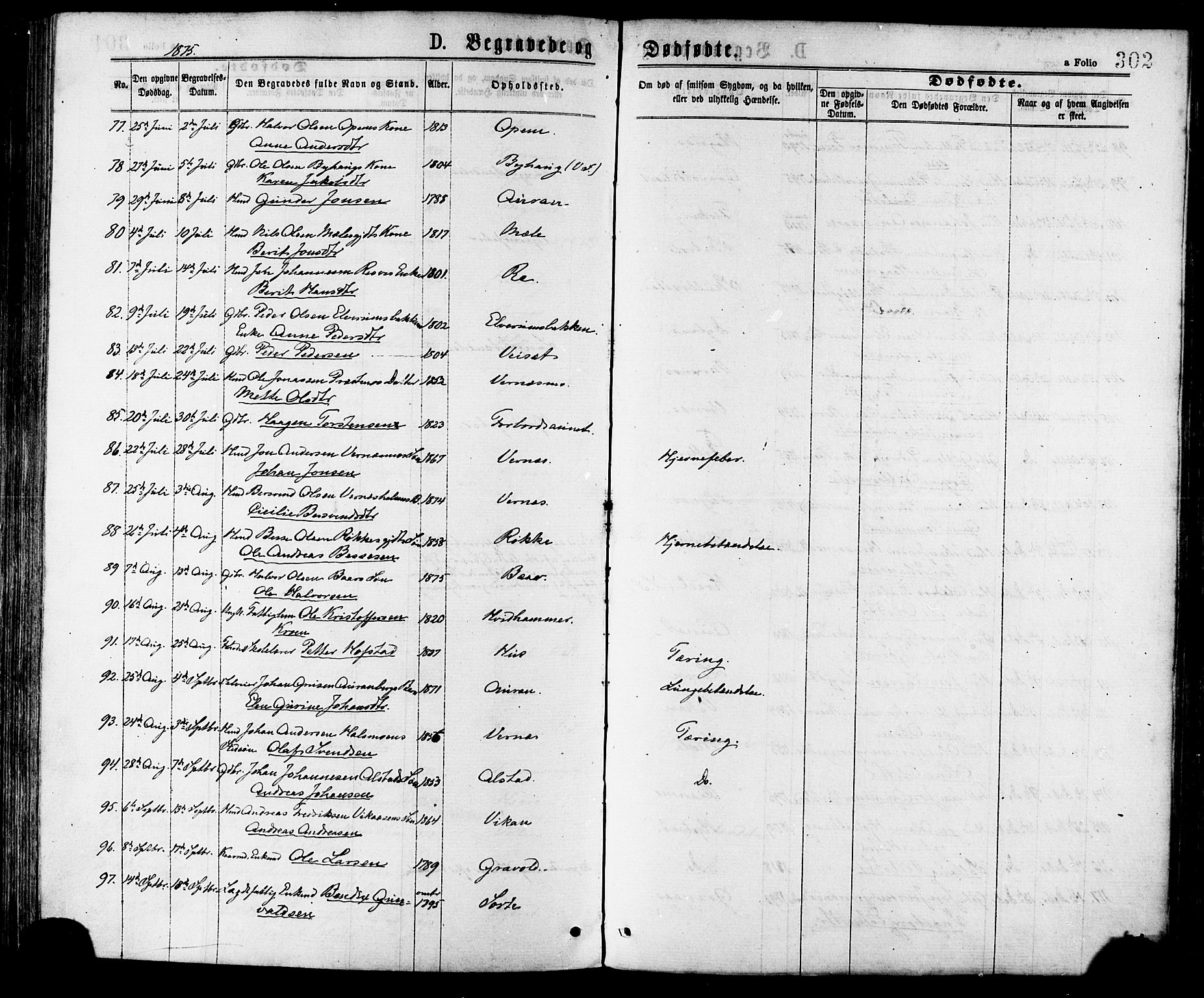 Ministerialprotokoller, klokkerbøker og fødselsregistre - Nord-Trøndelag, SAT/A-1458/709/L0076: Ministerialbok nr. 709A16, 1871-1879, s. 302