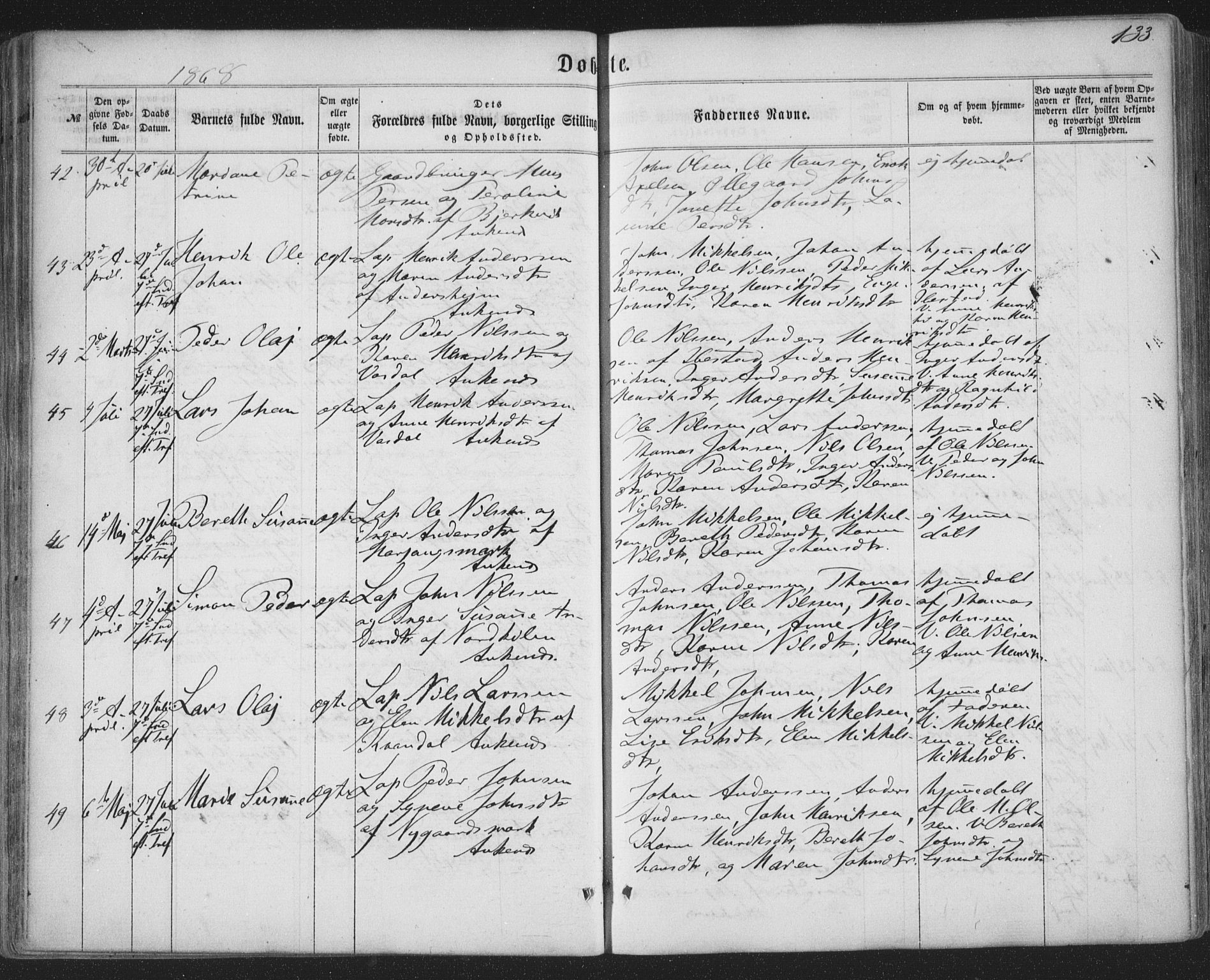 Ministerialprotokoller, klokkerbøker og fødselsregistre - Nordland, AV/SAT-A-1459/863/L0896: Ministerialbok nr. 863A08, 1861-1871, s. 133