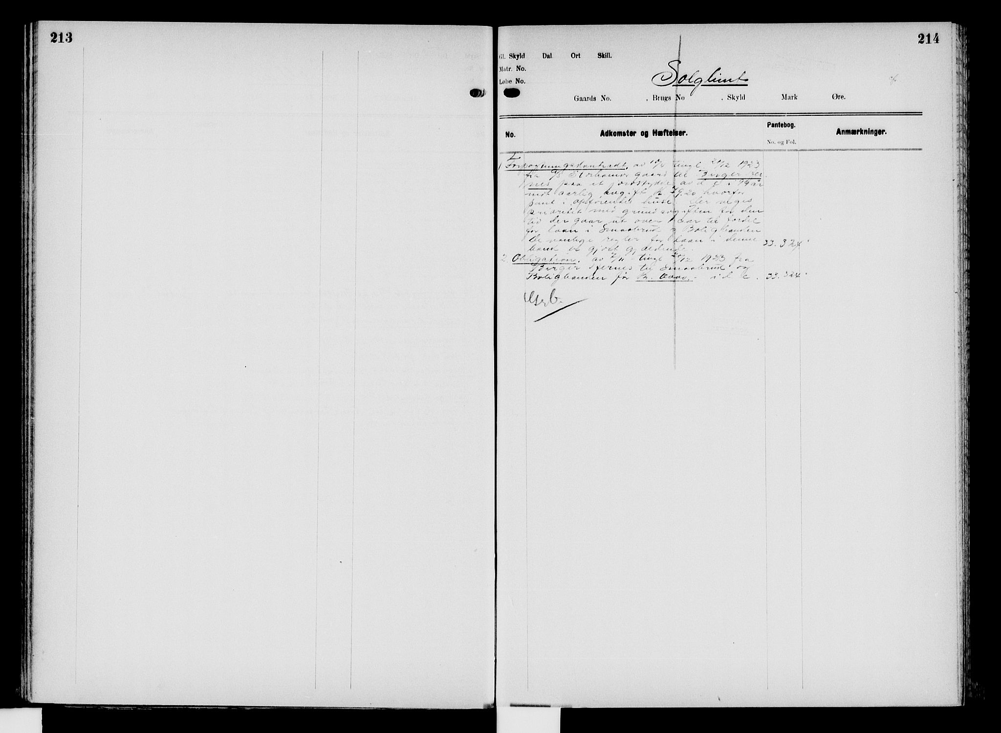 Nord-Hedmark sorenskriveri, SAH/TING-012/H/Ha/Had/Hade/L0008: Panteregister nr. 4.8, 1923-1940, s. 213-214