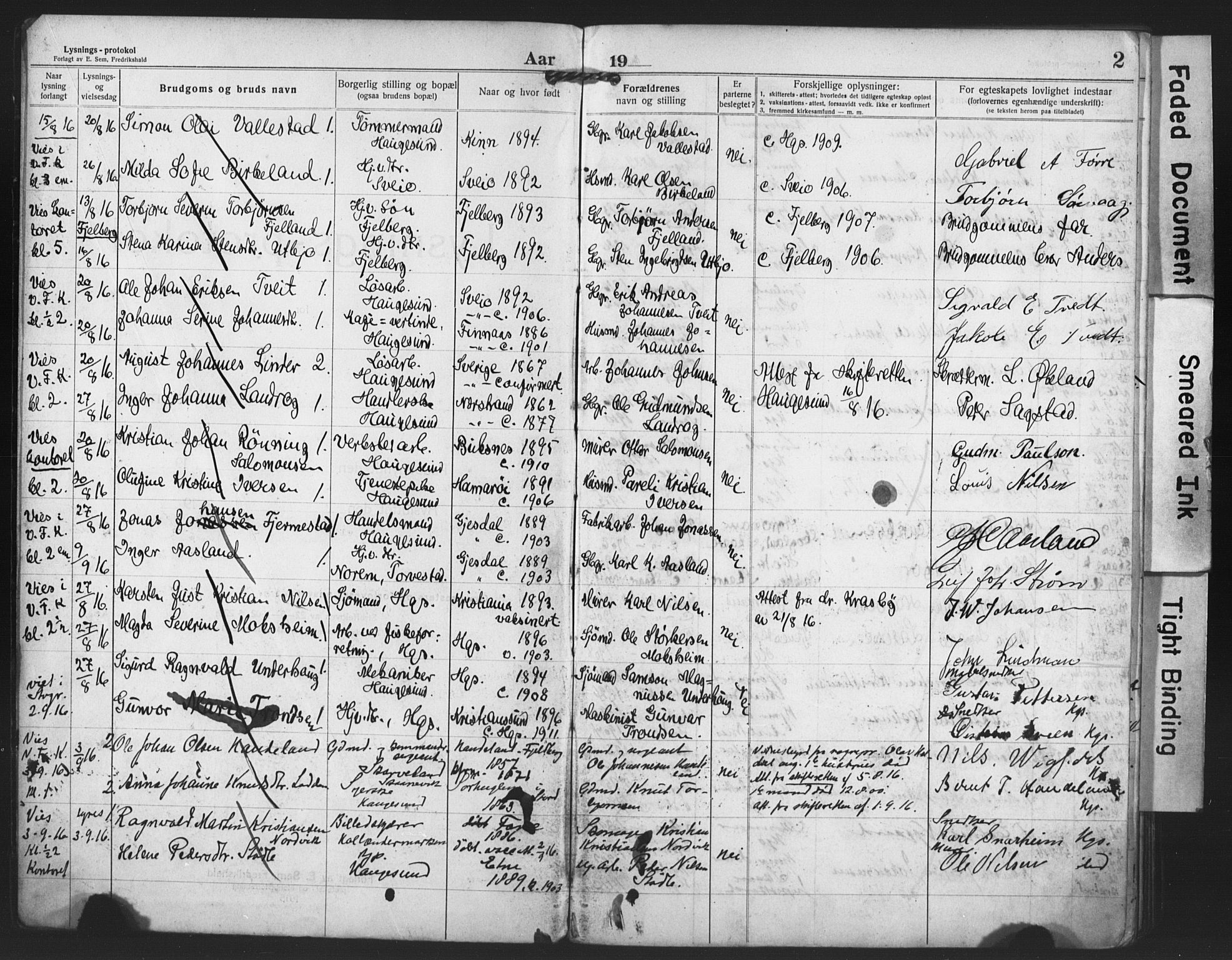 Haugesund sokneprestkontor, AV/SAST-A -101863/I/Ie/L0003: Lysningsprotokoll nr. VIII 3, 1916-1921, s. 2