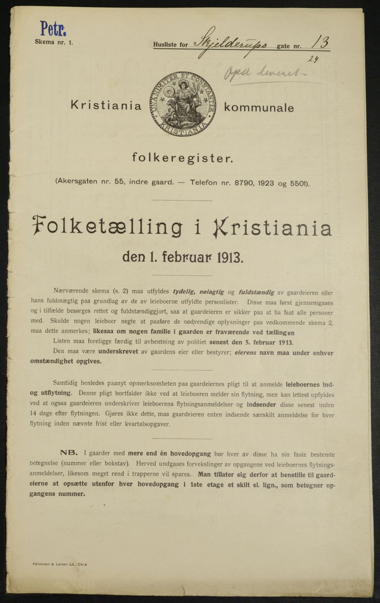 OBA, Kommunal folketelling 1.2.1913 for Kristiania, 1913, s. 95824