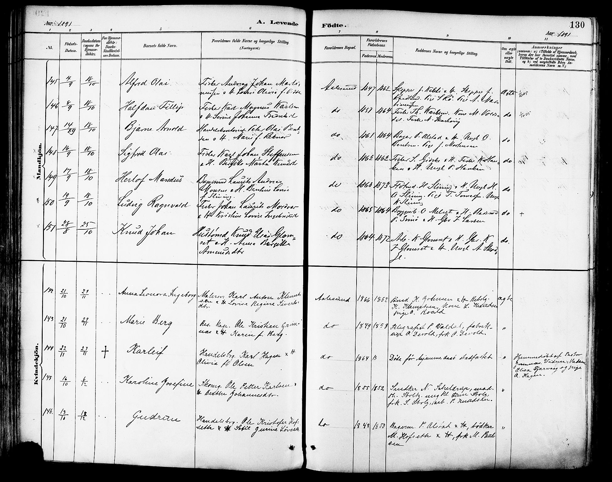 Ministerialprotokoller, klokkerbøker og fødselsregistre - Møre og Romsdal, SAT/A-1454/529/L0455: Ministerialbok nr. 529A05, 1885-1893, s. 130