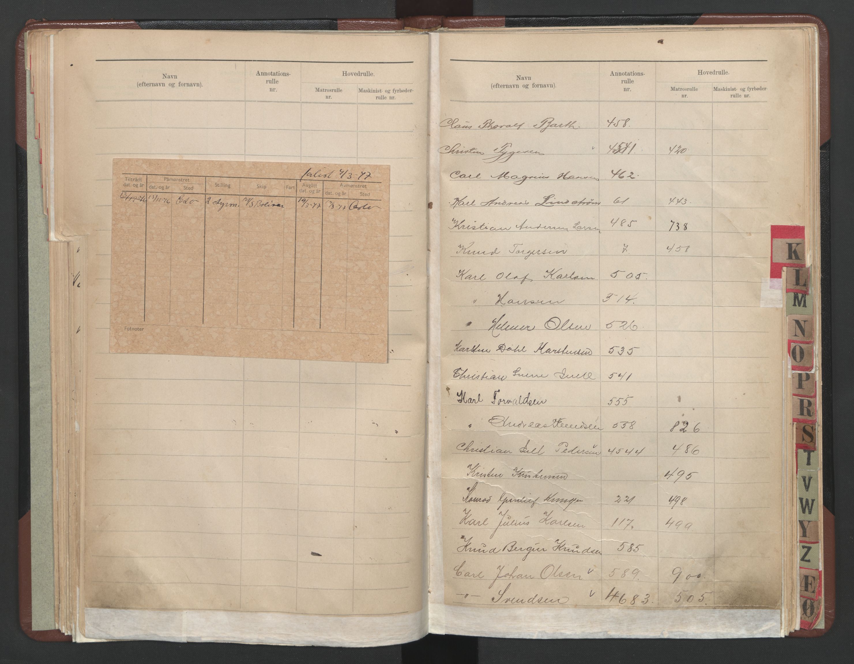 Arendal mønstringskrets, AV/SAK-2031-0012/F/Fb/L0028: Register til annotasjonsrulle og hovedrulle A og B, S-26, 1902-1948, s. 52