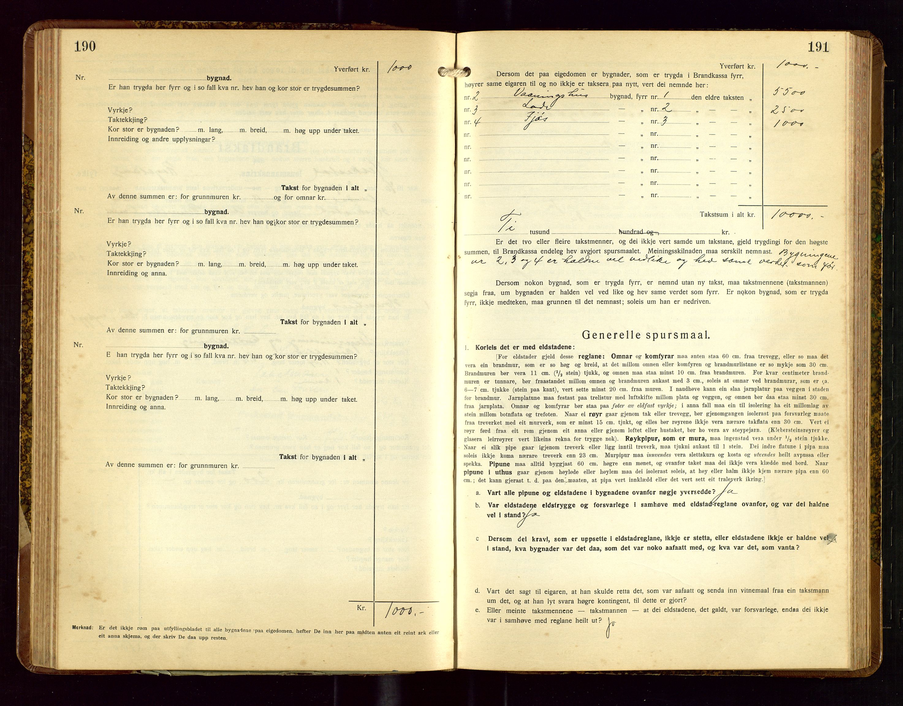 Heskestad lensmannskontor, AV/SAST-A-100304/Gob/L0004: "Brandtakstbok", 1934-1946, s. 190-191