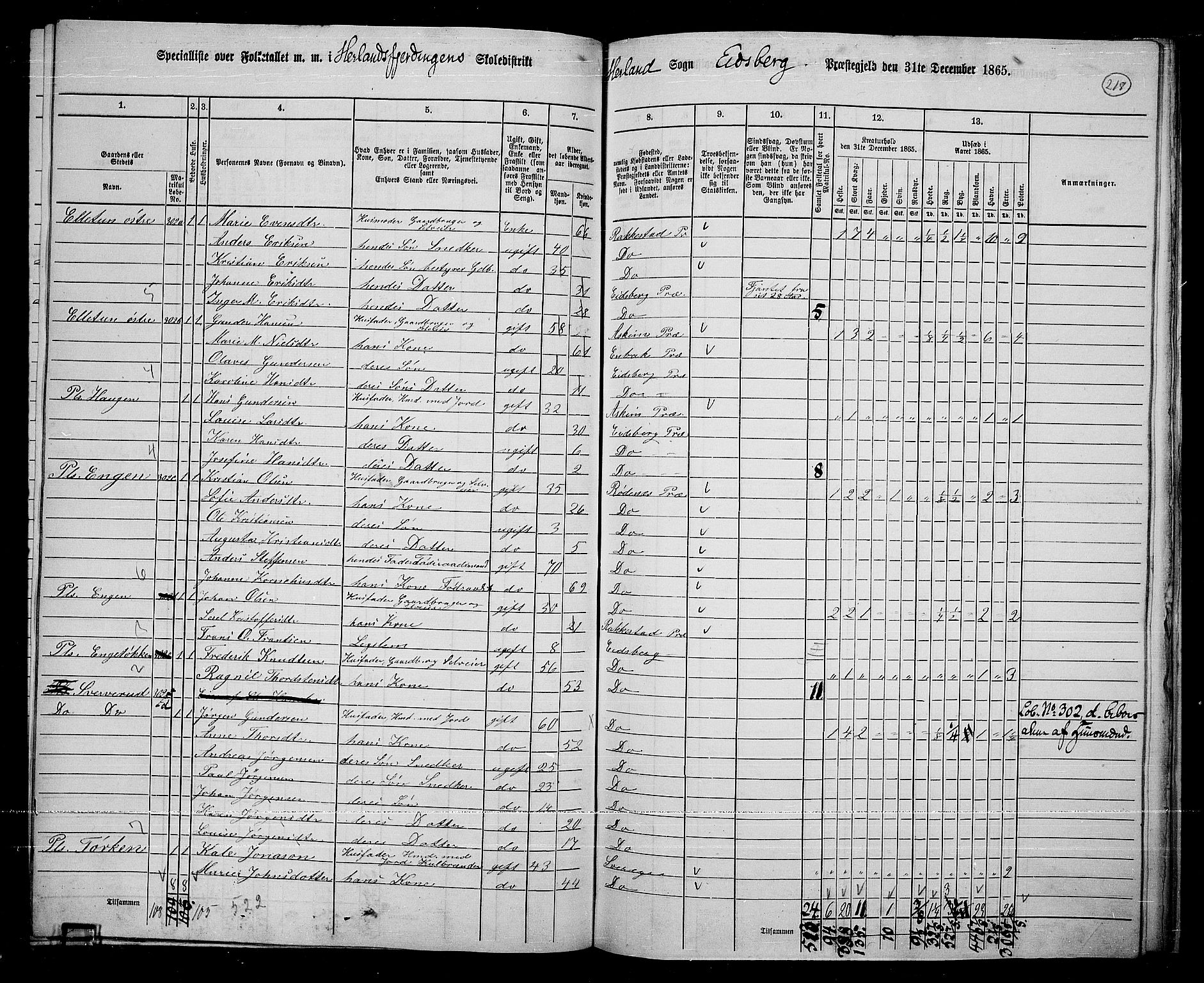 RA, Folketelling 1865 for 0125P Eidsberg prestegjeld, 1865, s. 197