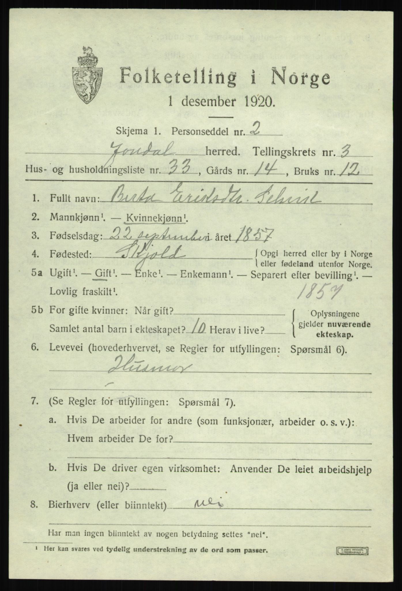 SAB, Folketelling 1920 for 1227 Jondal herred, 1920, s. 2066