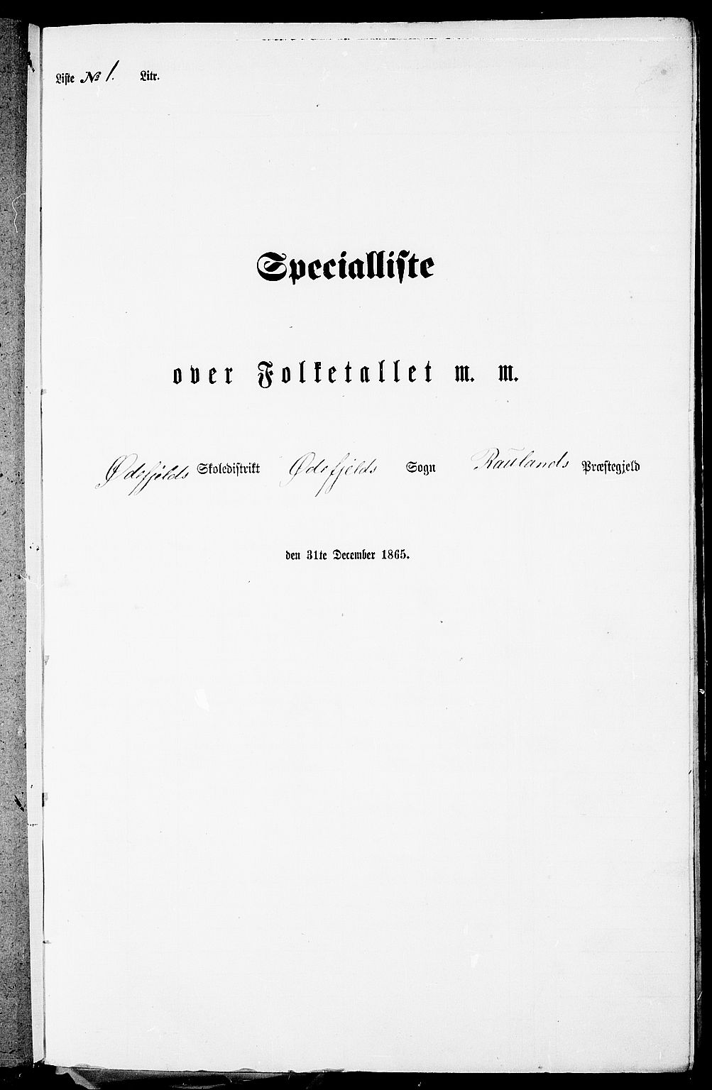RA, Folketelling 1865 for 0835P Rauland prestegjeld, 1865, s. 11