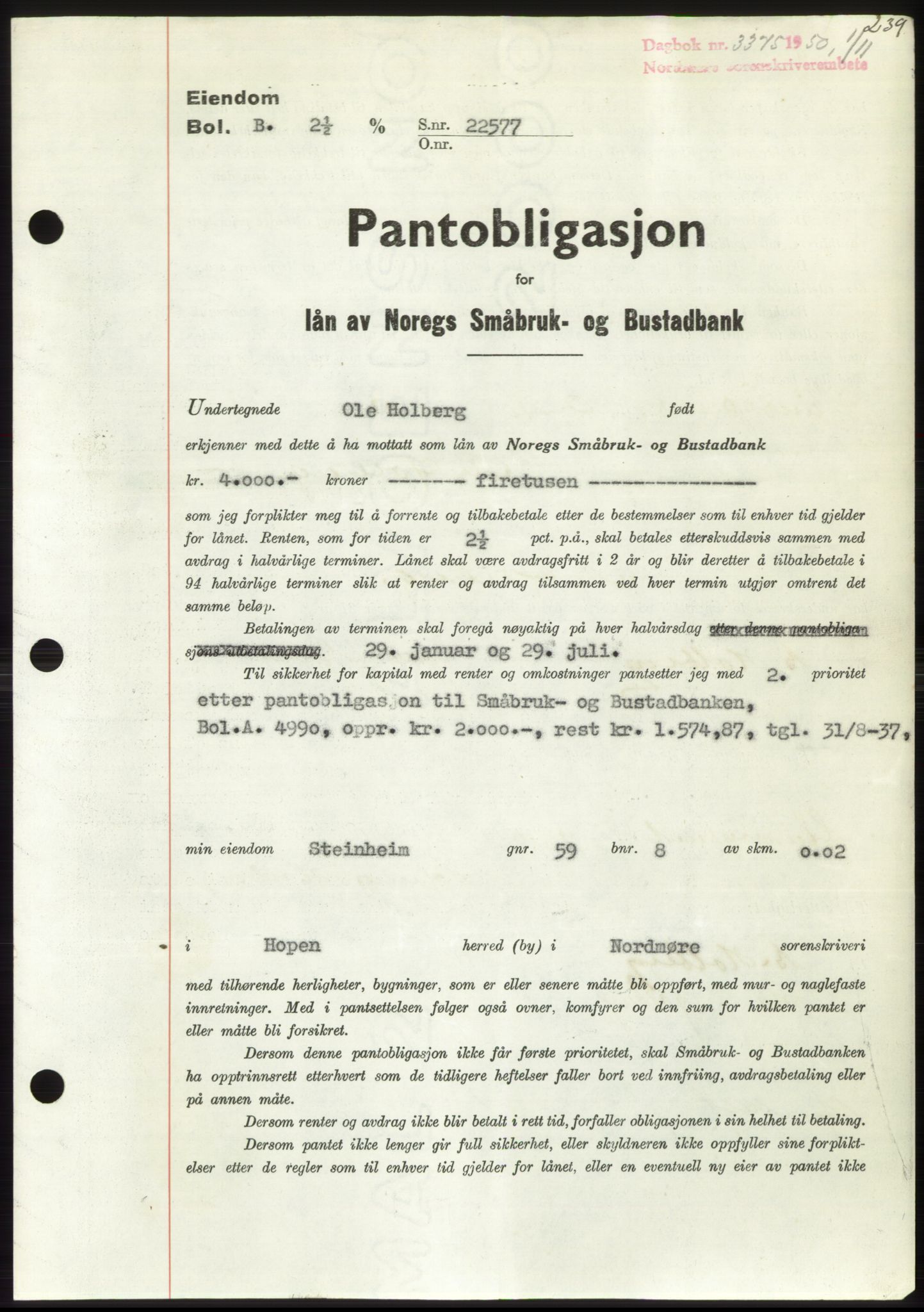 Nordmøre sorenskriveri, SAT/A-4132/1/2/2Ca: Pantebok nr. B106, 1950-1950, Dagboknr: 3375/1950