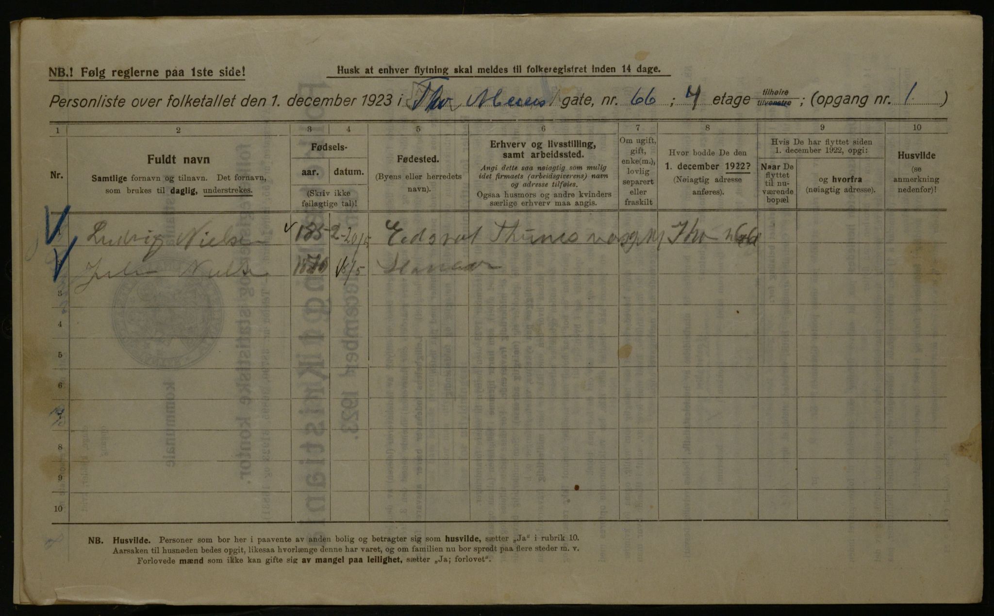 OBA, Kommunal folketelling 1.12.1923 for Kristiania, 1923, s. 122395