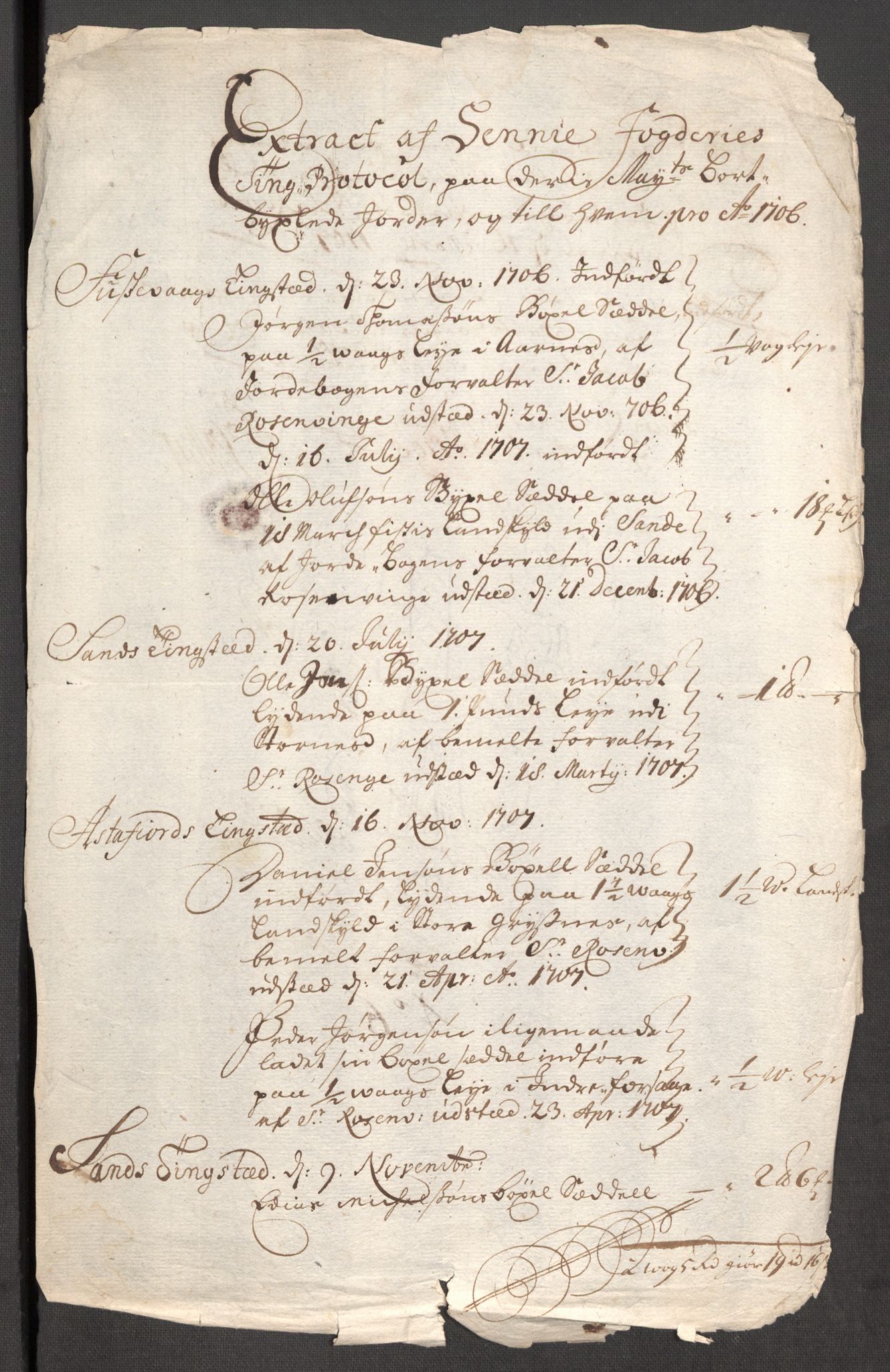 Rentekammeret inntil 1814, Reviderte regnskaper, Fogderegnskap, RA/EA-4092/R68/L4756: Fogderegnskap Senja og Troms, 1705-1707, s. 251