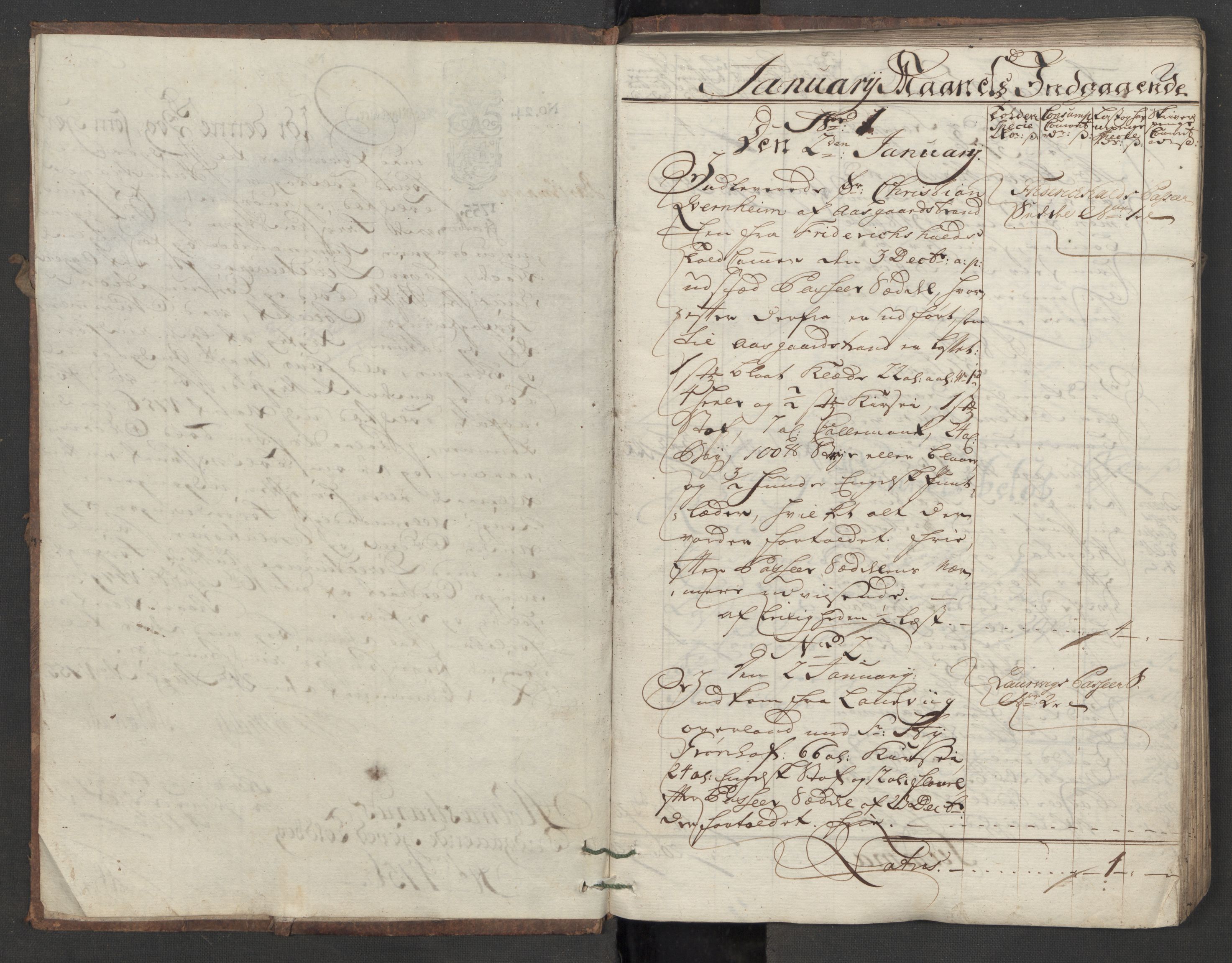 Generaltollkammeret, tollregnskaper, AV/RA-EA-5490/R09/L0021/0001: Tollregnskaper Holmestrand / Inngående hovedtollbok, 1756, s. 1b-2a