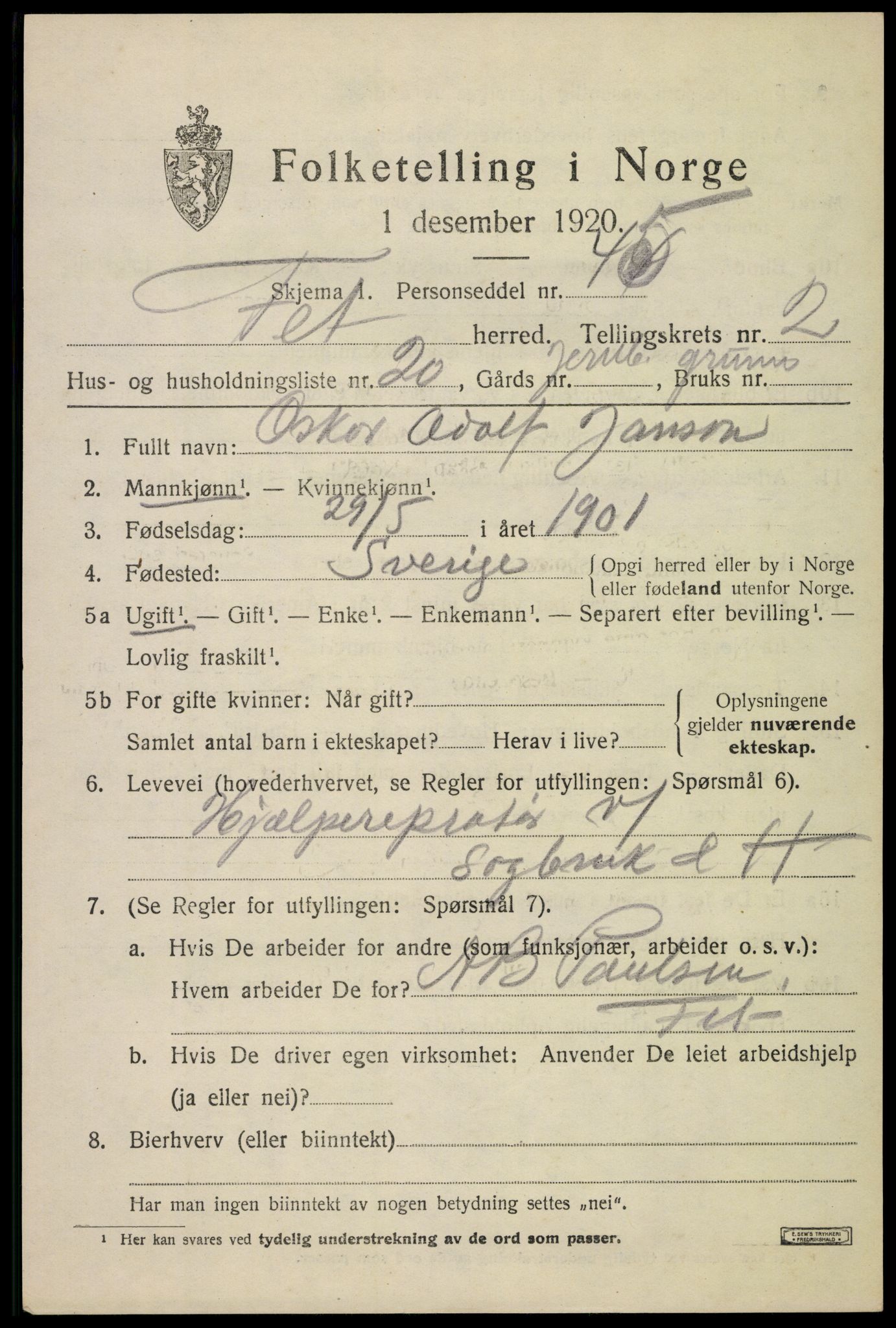 SAO, Folketelling 1920 for 0227 Fet herred, 1920, s. 3042