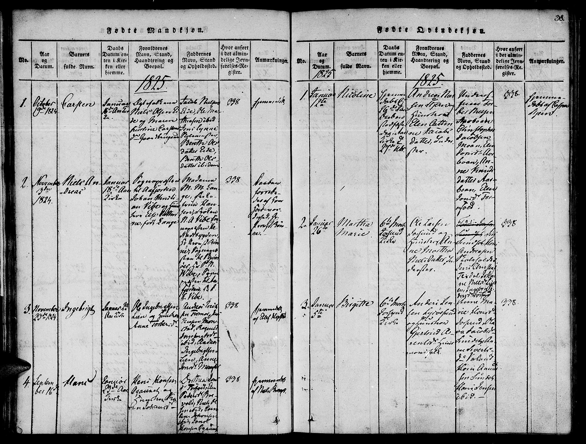 Ministerialprotokoller, klokkerbøker og fødselsregistre - Sør-Trøndelag, SAT/A-1456/655/L0675: Ministerialbok nr. 655A04, 1818-1830, s. 38