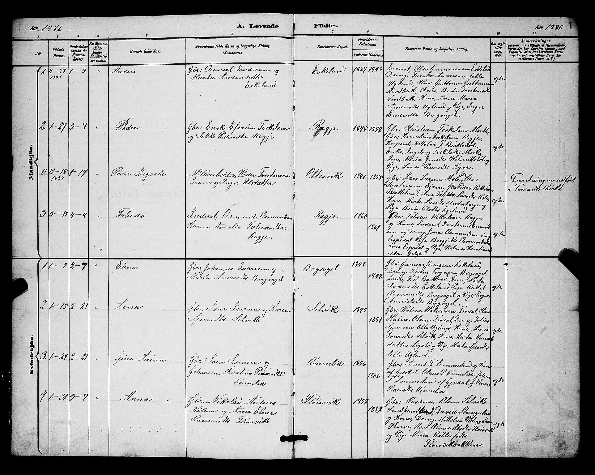 Høgsfjord sokneprestkontor, SAST/A-101624/H/Ha/Hab/L0003: Klokkerbok nr. B 3, 1886-1905, s. 1