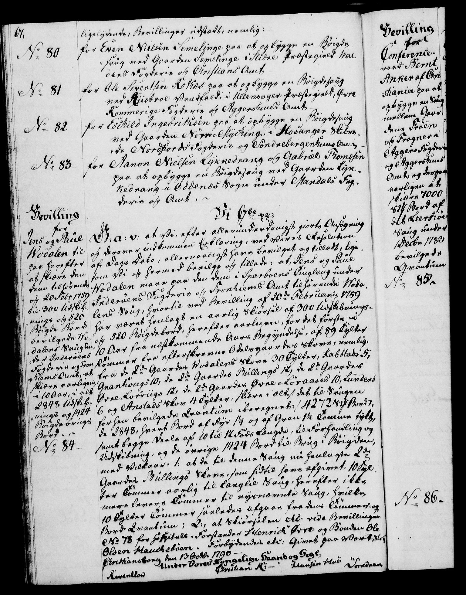 Rentekammeret, Kammerkanselliet, RA/EA-3111/G/Gg/Gga/L0015: Norsk ekspedisjonsprotokoll med register (merket RK 53.15), 1790-1791, s. 67