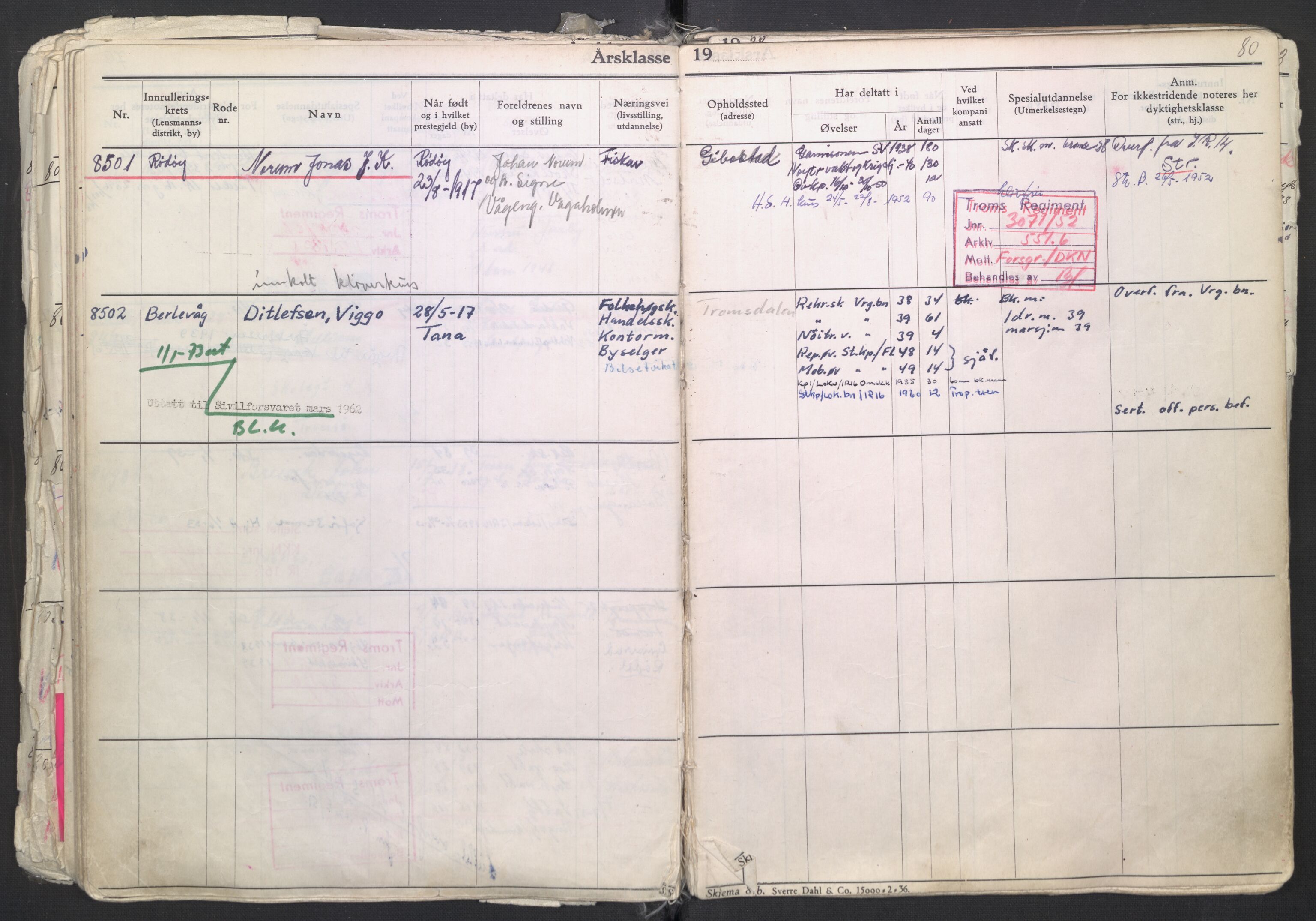 Forsvaret, Troms infanteriregiment nr. 16, AV/RA-RAFA-3146/P/Pa/L0007/0003: Ruller / Rulle for regimentets menige mannskaper, årsklasse 1938, 1938, s. 80