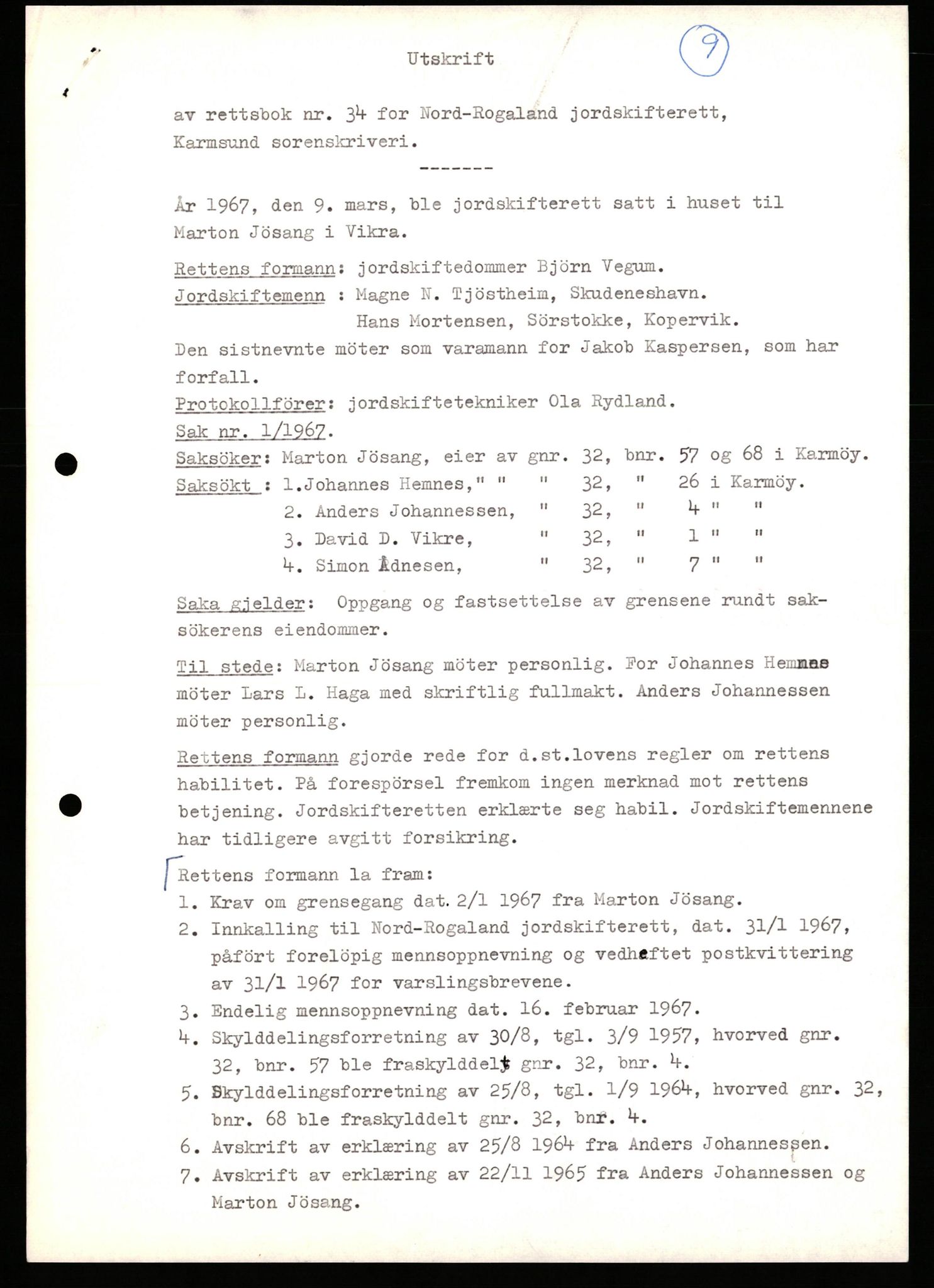 Nord-Rogaland jordskifterett, AV/SAST-A-102427/Oc/L0008: Karmøy, 1955-1976, s. 43