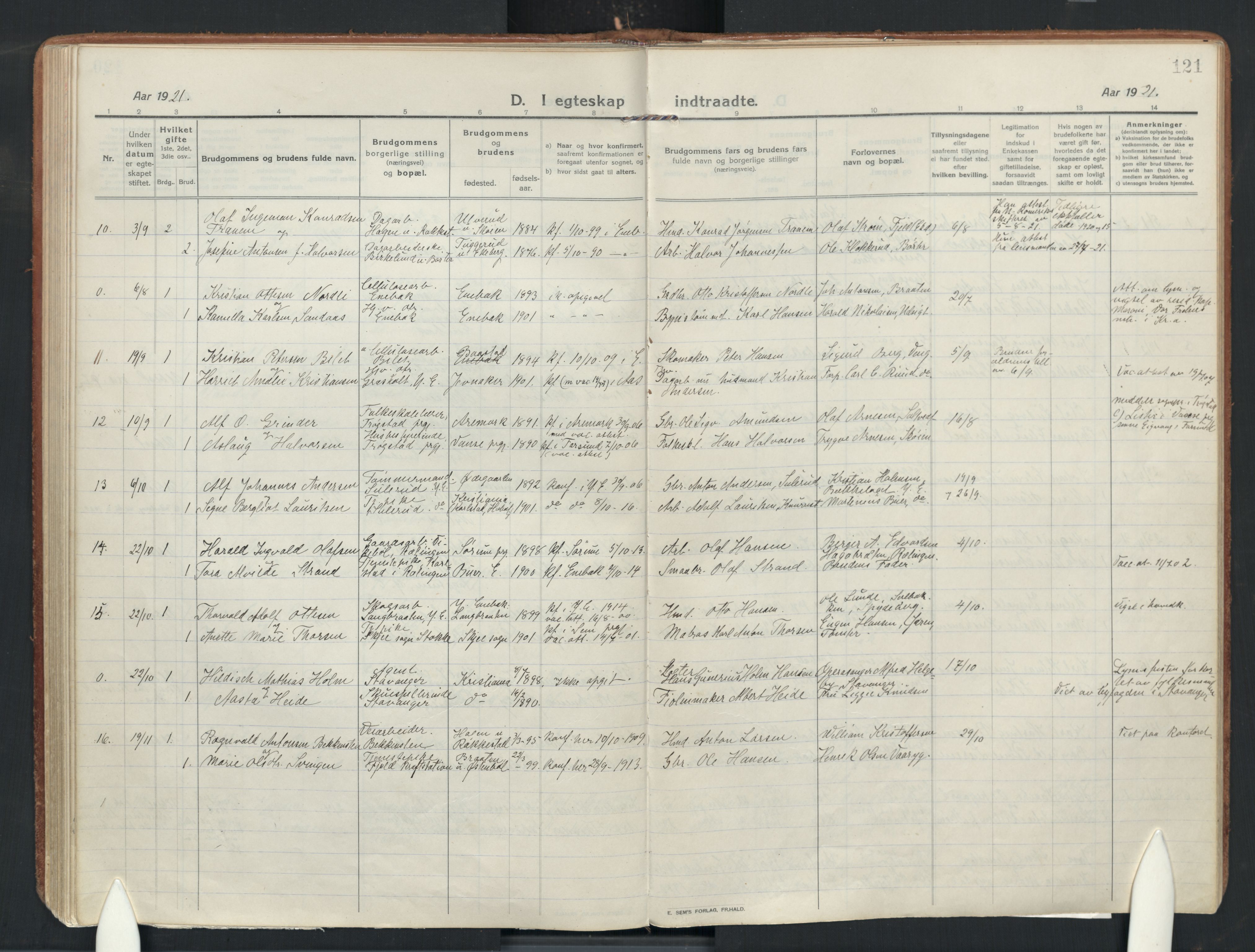 Enebakk prestekontor Kirkebøker, AV/SAO-A-10171c/F/Fa/L0019: Ministerialbok nr. I 19, 1912-1935, s. 121