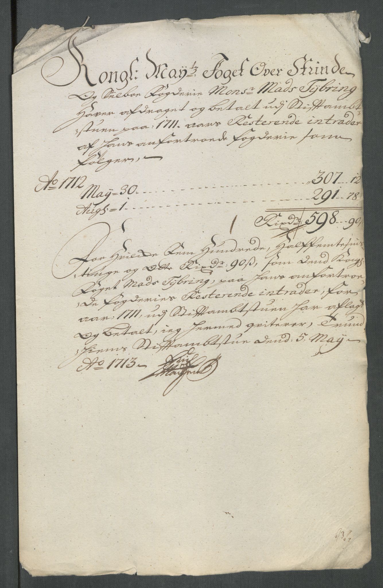 Rentekammeret inntil 1814, Reviderte regnskaper, Fogderegnskap, RA/EA-4092/R61/L4113: Fogderegnskap Strinda og Selbu, 1712-1713, s. 243