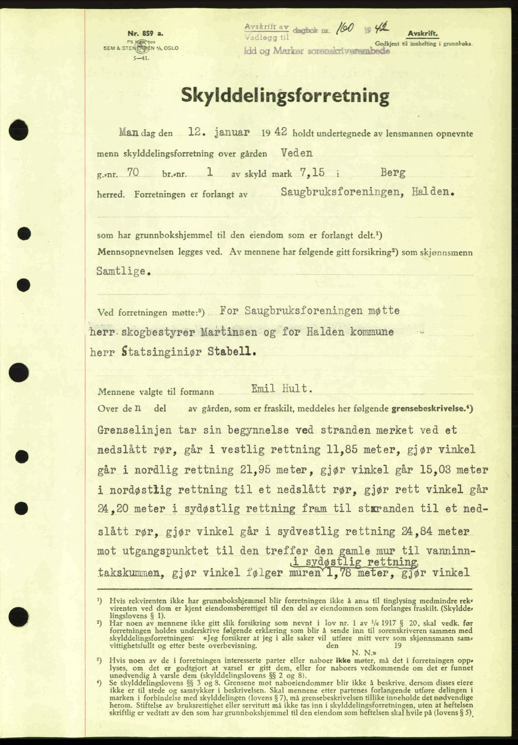 Idd og Marker sorenskriveri, AV/SAO-A-10283/G/Gb/Gbb/L0005: Pantebok nr. A5, 1941-1943, Dagboknr: 160/1942