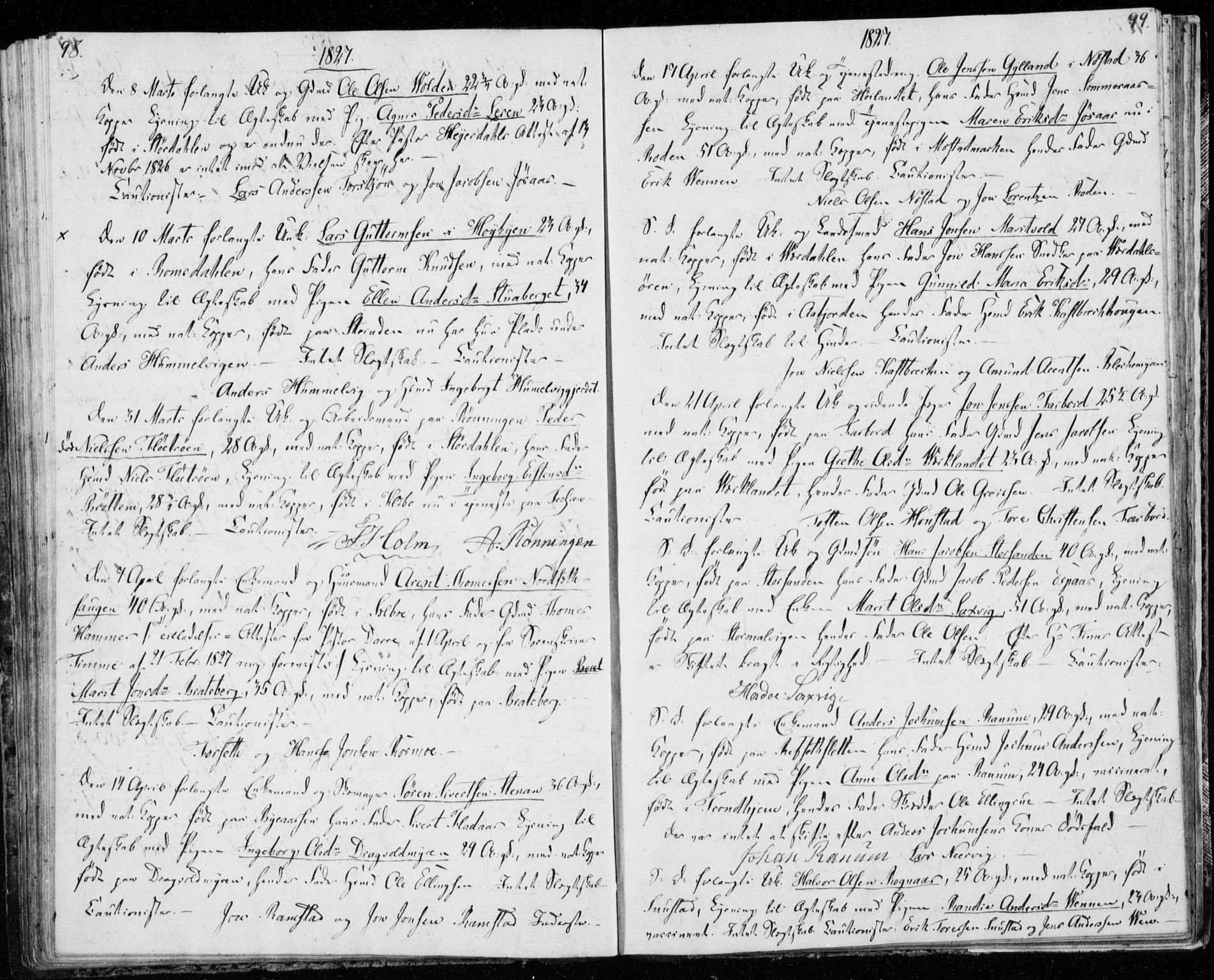 Ministerialprotokoller, klokkerbøker og fødselsregistre - Sør-Trøndelag, AV/SAT-A-1456/606/L0295: Lysningsprotokoll nr. 606A10, 1815-1833, s. 98-99