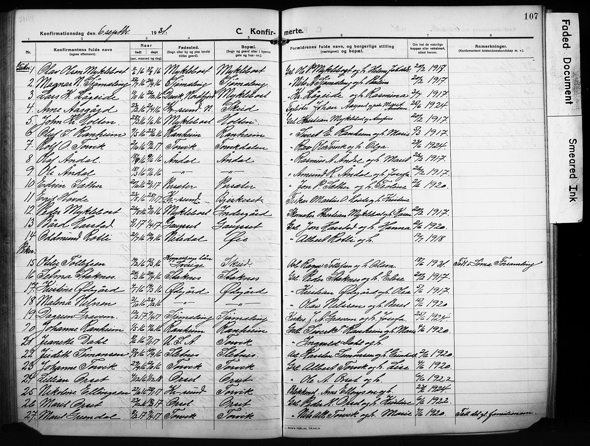 Ministerialprotokoller, klokkerbøker og fødselsregistre - Møre og Romsdal, AV/SAT-A-1454/584/L0970: Klokkerbok nr. 584C03, 1912-1932, s. 107