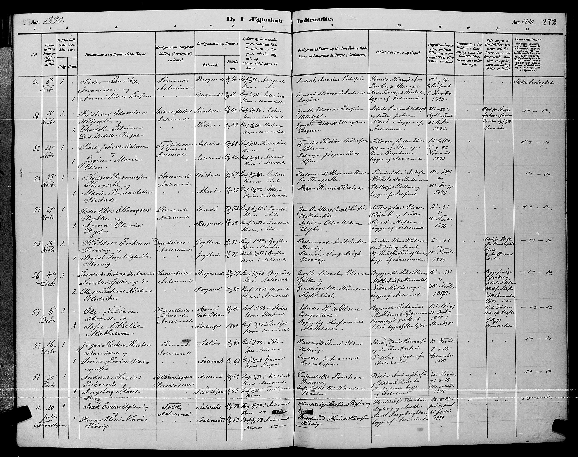 Ministerialprotokoller, klokkerbøker og fødselsregistre - Møre og Romsdal, AV/SAT-A-1454/529/L0467: Klokkerbok nr. 529C04, 1889-1897, s. 272