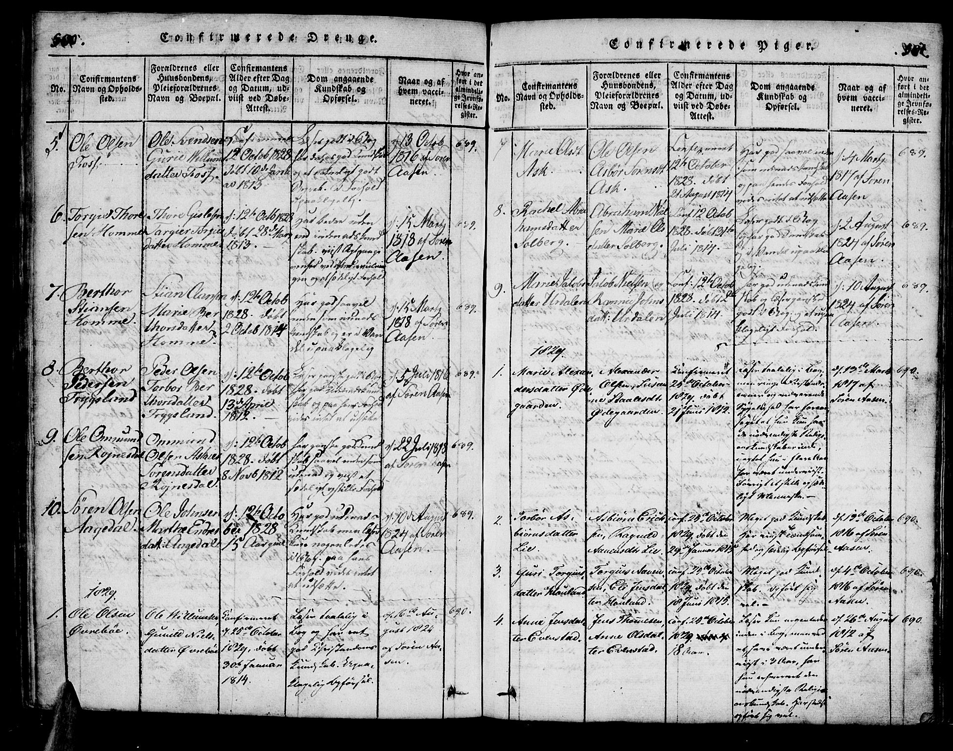 Bjelland sokneprestkontor, SAK/1111-0005/F/Fa/Faa/L0002: Ministerialbok nr. A 2, 1816-1866, s. 500-501