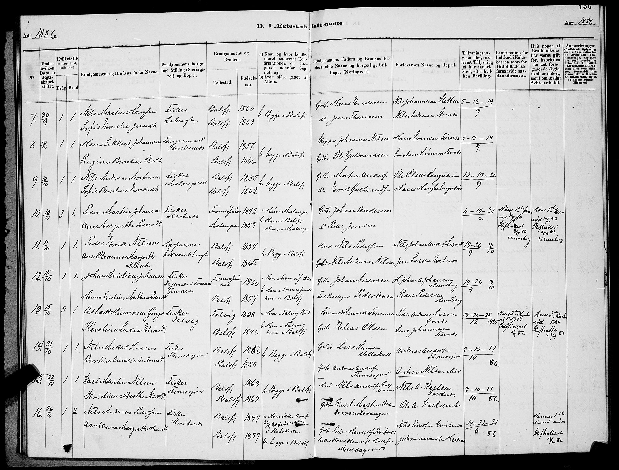 Balsfjord sokneprestembete, AV/SATØ-S-1303/G/Gab/L0007klokker: Klokkerbok nr. 7, 1878-1889, s. 156