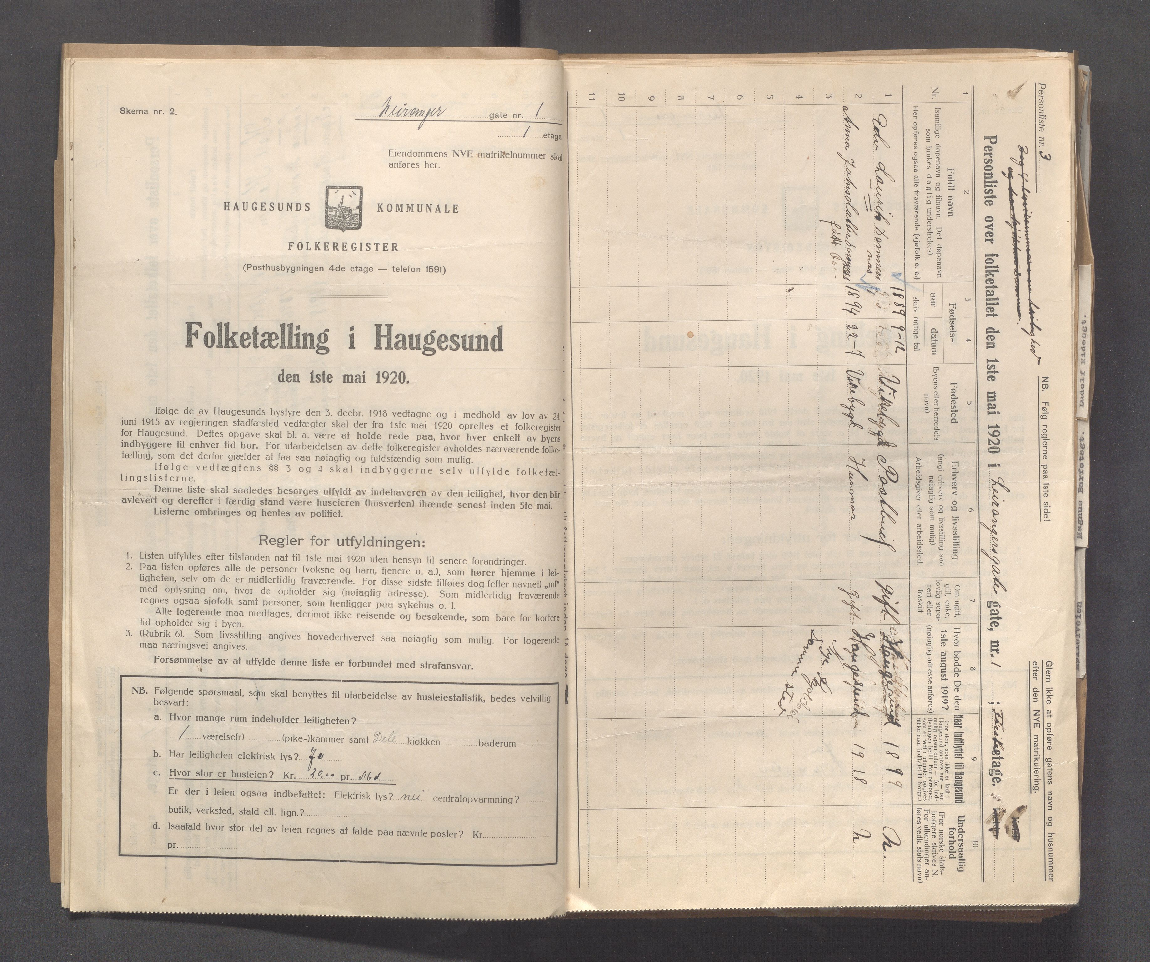 IKAR, Kommunal folketelling 1.5.1920 for Haugesund, 1920, s. 2850