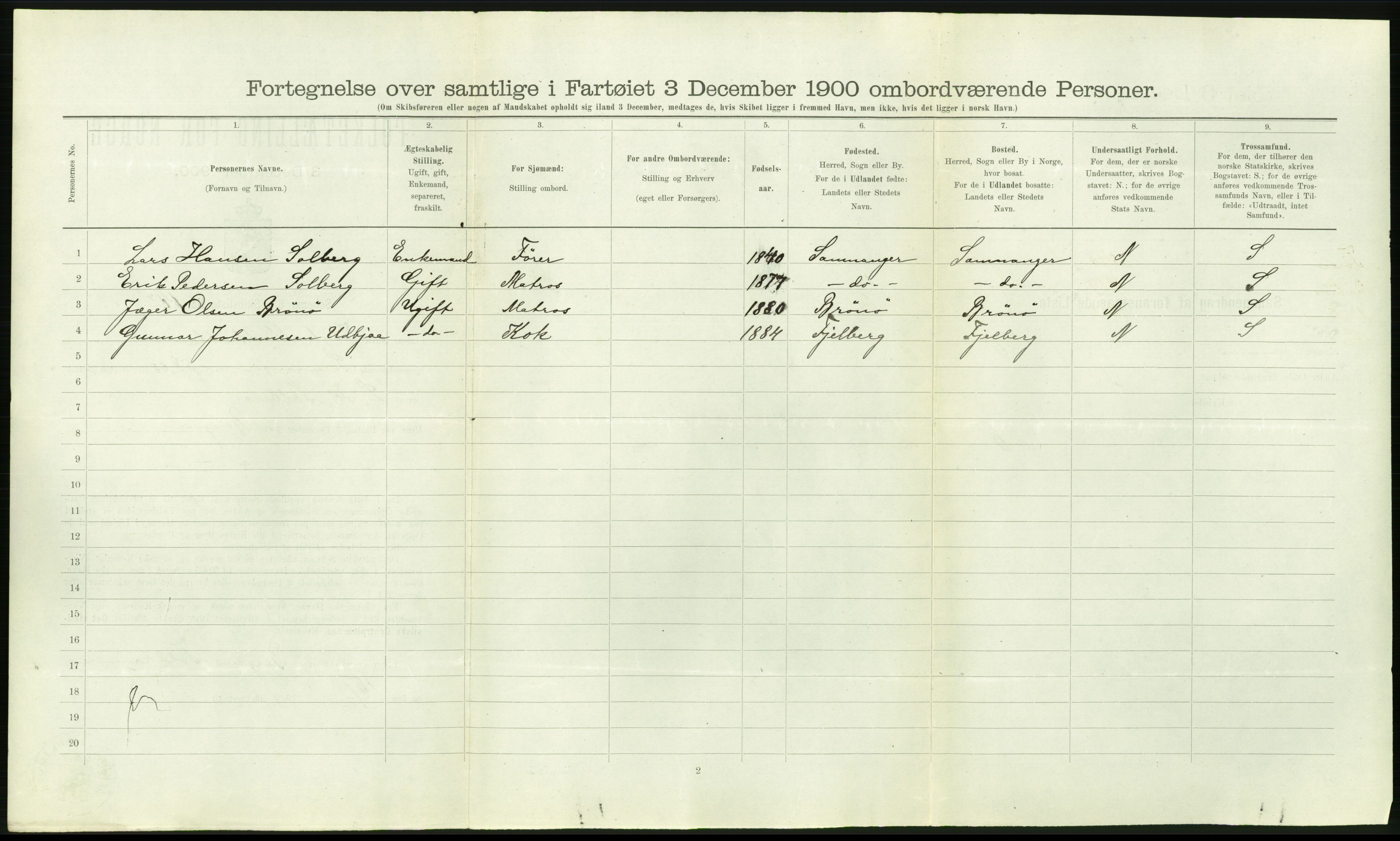 RA, Folketelling 1900 - skipslister med personlister for skip i norske havner, utenlandske havner og til havs, 1900, s. 1476