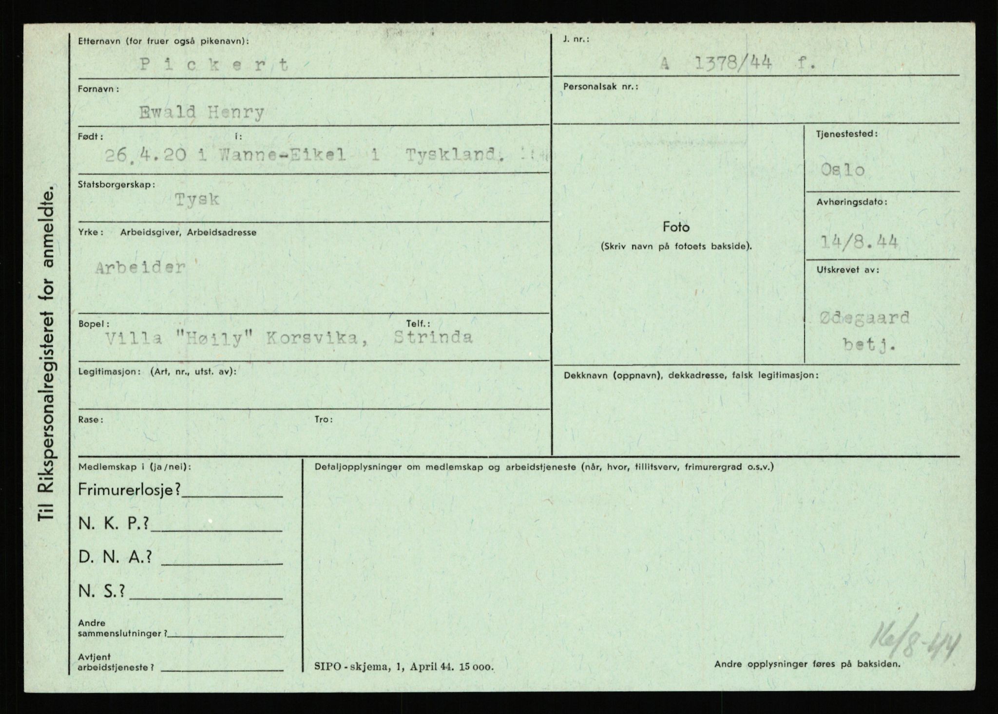 Statspolitiet - Hovedkontoret / Osloavdelingen, AV/RA-S-1329/C/Ca/L0012: Oanæs - Quistgaard	, 1943-1945, s. 4496