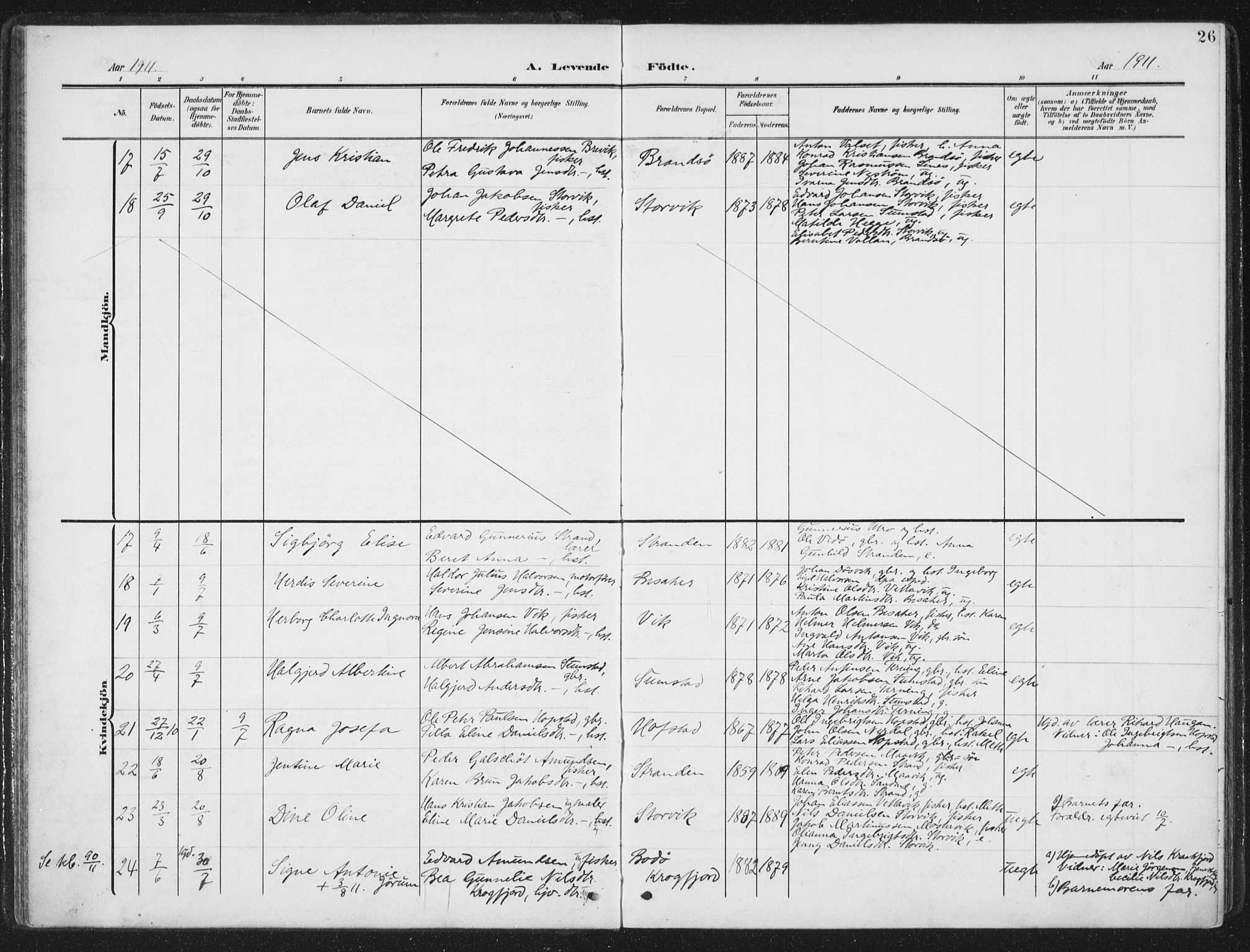 Ministerialprotokoller, klokkerbøker og fødselsregistre - Sør-Trøndelag, SAT/A-1456/657/L0709: Ministerialbok nr. 657A10, 1905-1919, s. 26