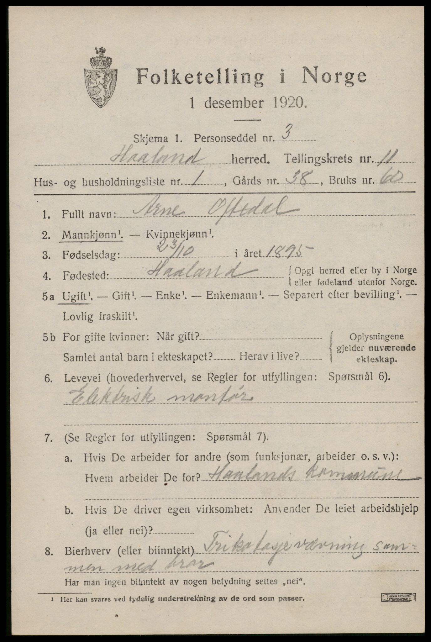 SAST, Folketelling 1920 for 1124 Håland herred, 1920, s. 8113