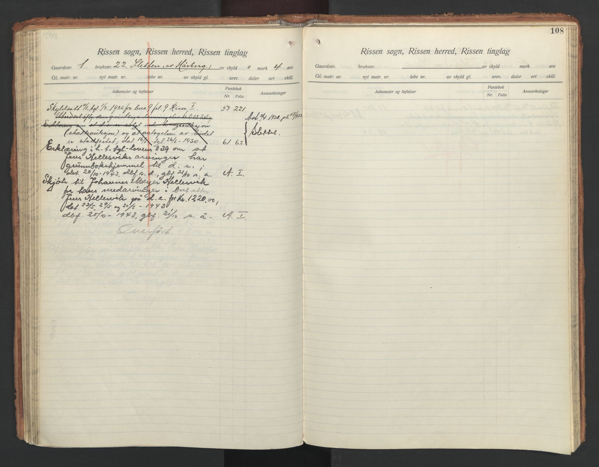 Fosen sorenskriveri, AV/SAT-A-1107/1/2/2A/L0035: Panteregister nr. 35, s. 108