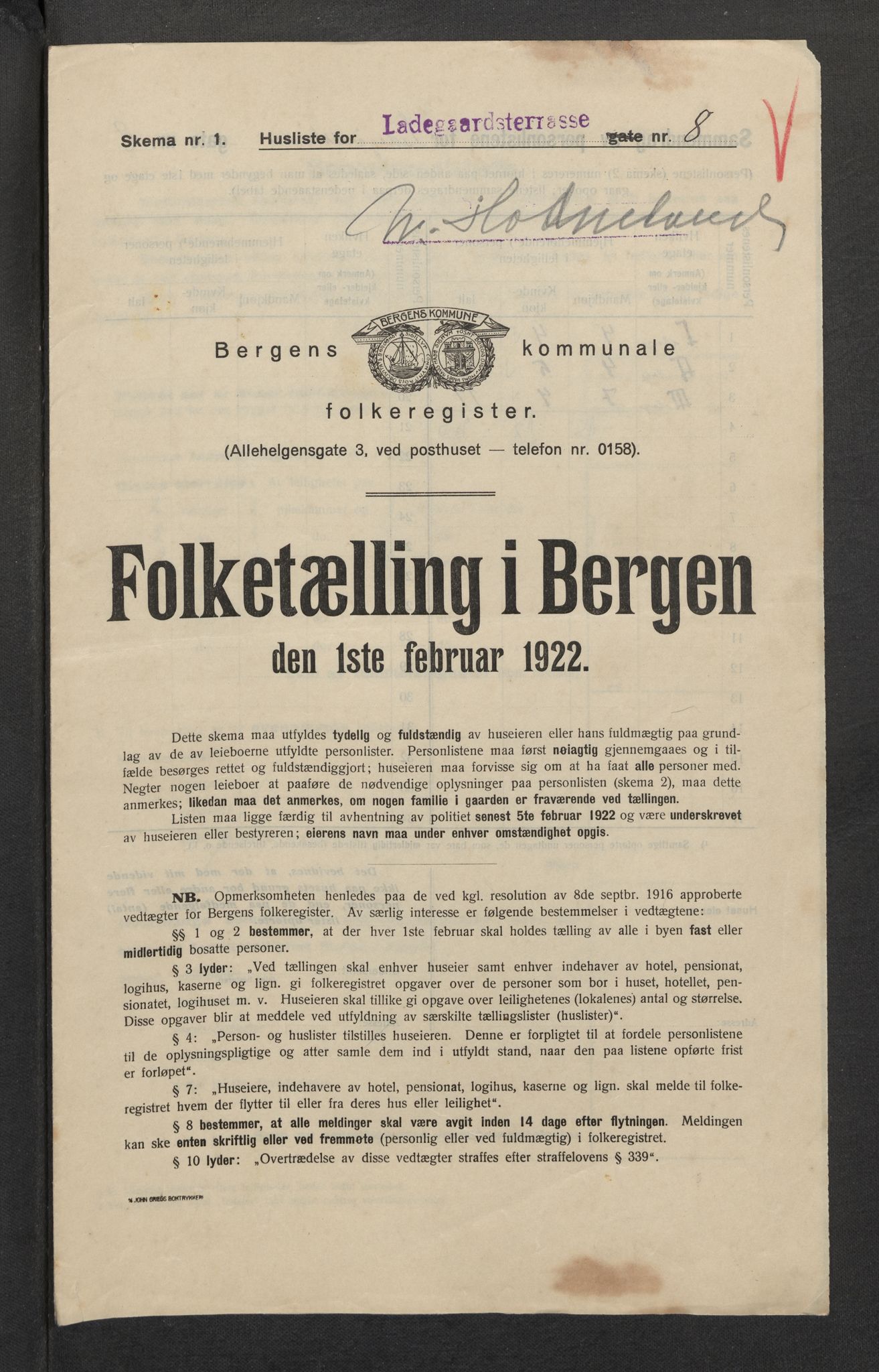 SAB, Kommunal folketelling 1922 for Bergen kjøpstad, 1922, s. 22102