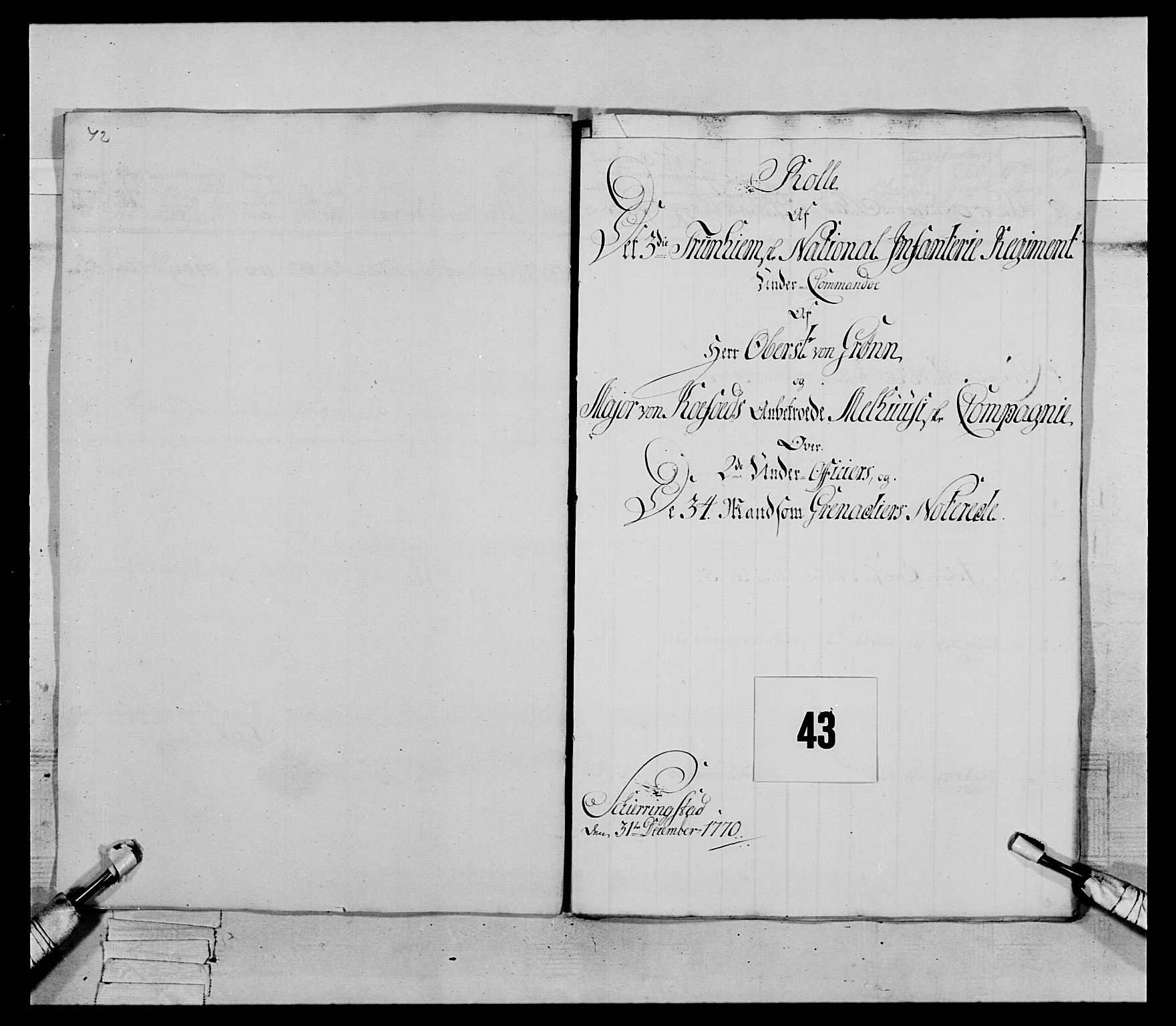 Generalitets- og kommissariatskollegiet, Det kongelige norske kommissariatskollegium, RA/EA-5420/E/Eh/L0084: 3. Trondheimske nasjonale infanteriregiment, 1769-1773, s. 154