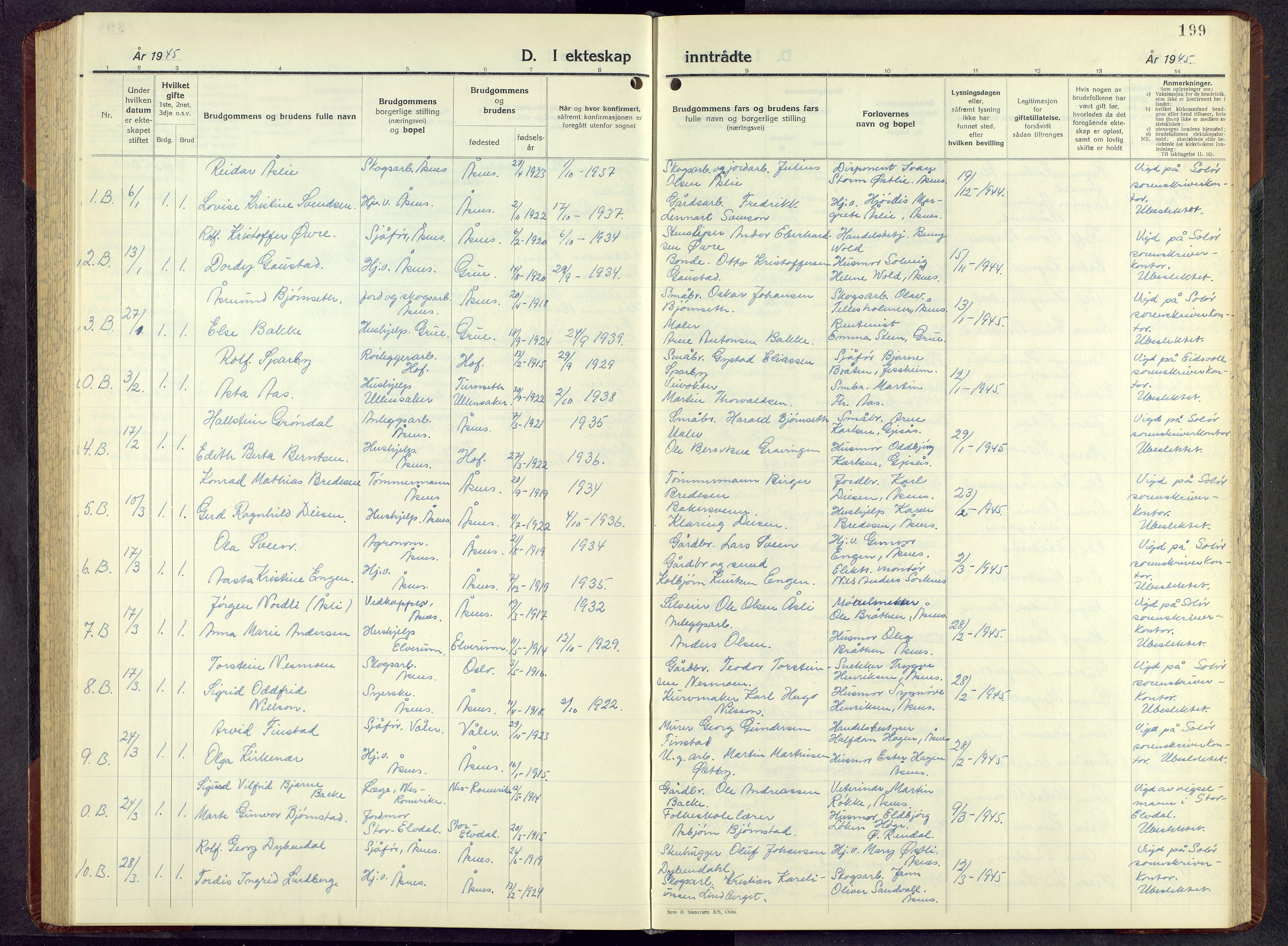 Åsnes prestekontor, AV/SAH-PREST-042/H/Ha/Hab/L0010: Klokkerbok nr. 10, 1941-1962, s. 199