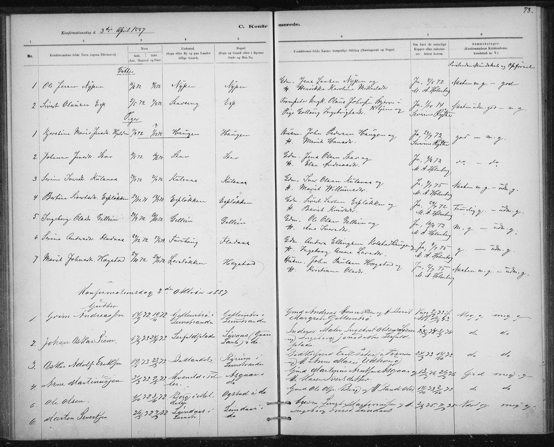Ministerialprotokoller, klokkerbøker og fødselsregistre - Sør-Trøndelag, SAT/A-1456/613/L0392: Ministerialbok nr. 613A01, 1887-1906, s. 78