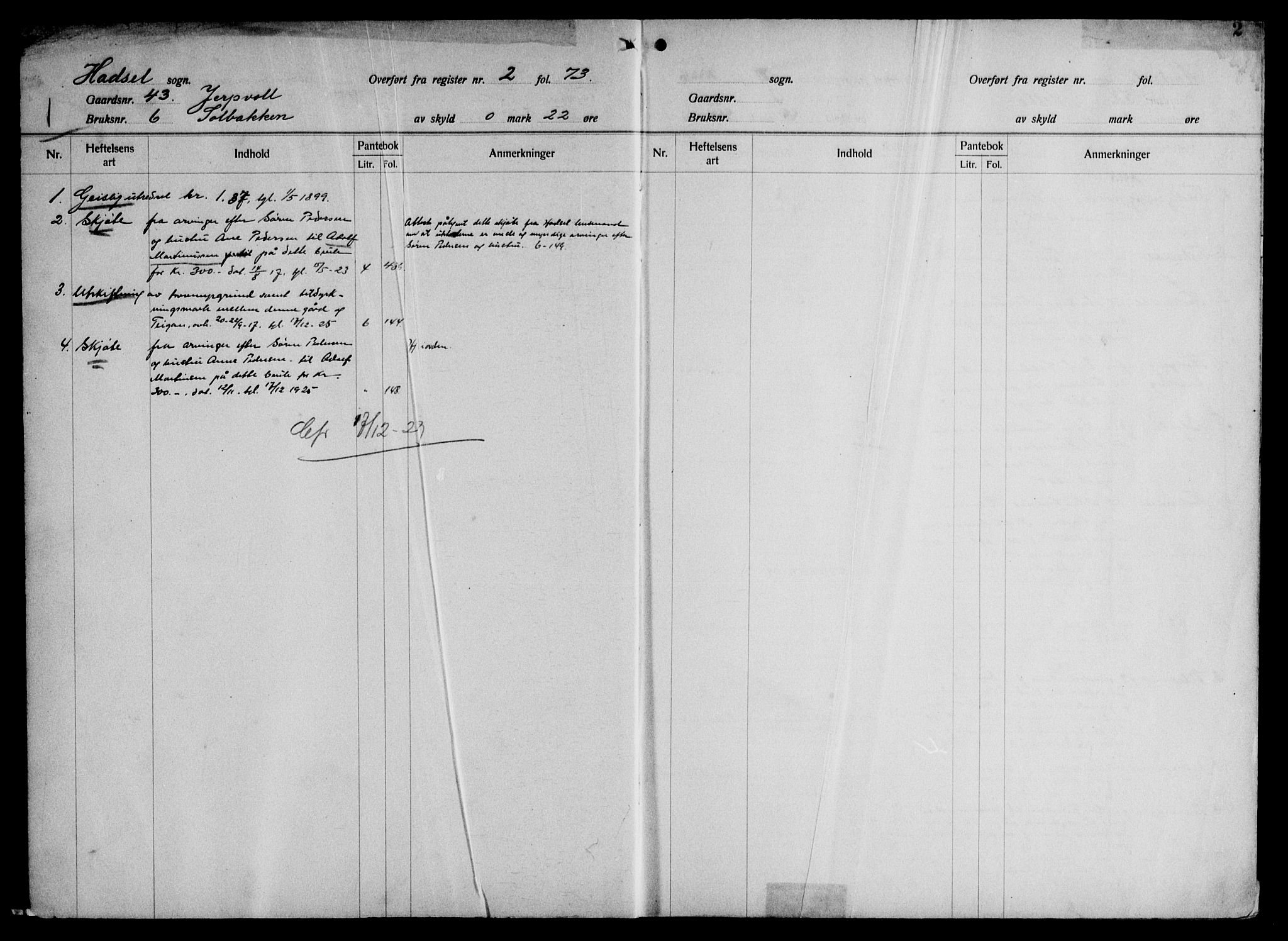 Vesterålen sorenskriveri, SAT/A-4180/1/2/2A/L0009: Panteregister nr. 9, 1917-1931, s. 1-2