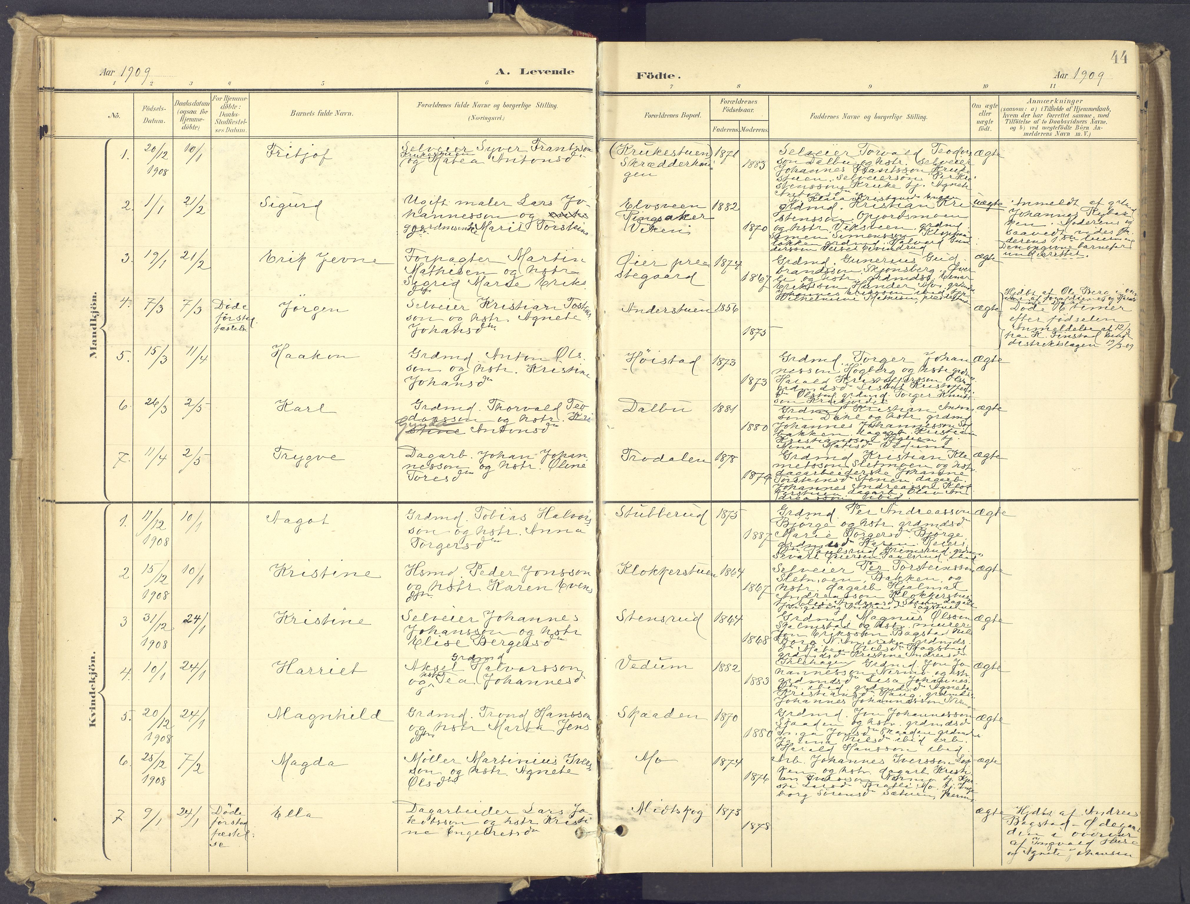 Øyer prestekontor, AV/SAH-PREST-084/H/Ha/Haa/L0012: Ministerialbok nr. 12, 1897-1920, s. 44