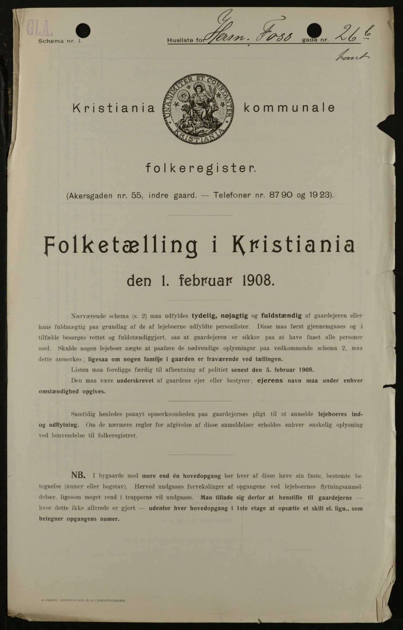 OBA, Kommunal folketelling 1.2.1908 for Kristiania kjøpstad, 1908, s. 35152