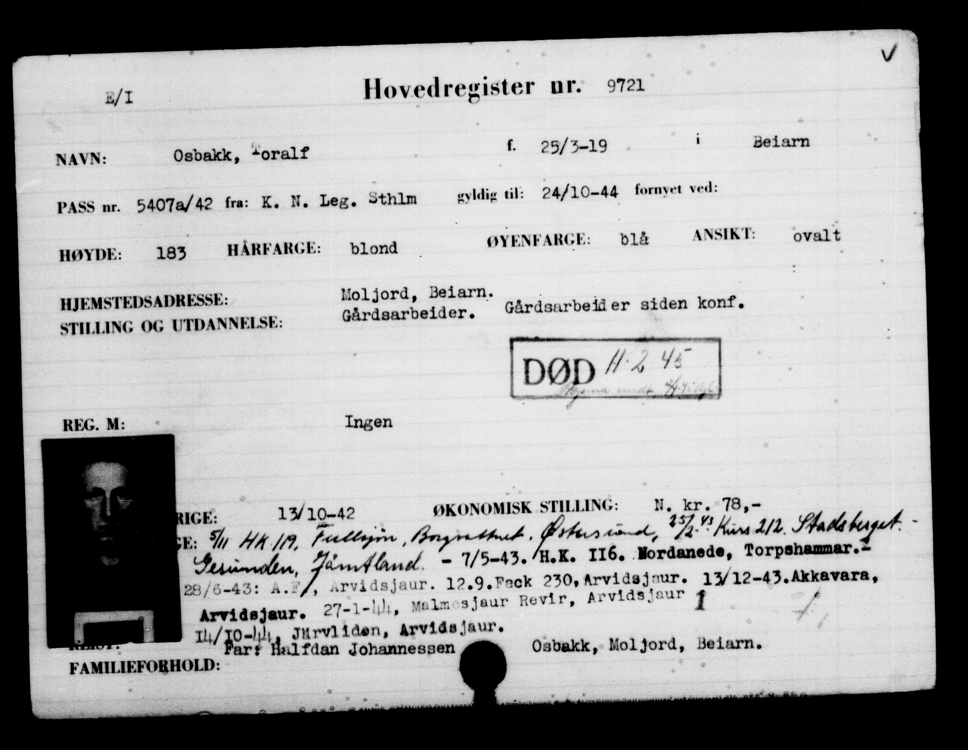 Utenriksstasjonene, Legasjonen i Stockholm, Flyktningkontoret, AV/RA-S-6753/V/Va/L0006: Kjesäterkartoteket, flyktninger med registreringsnr. 9400-12711, 1940-1945, s. 361