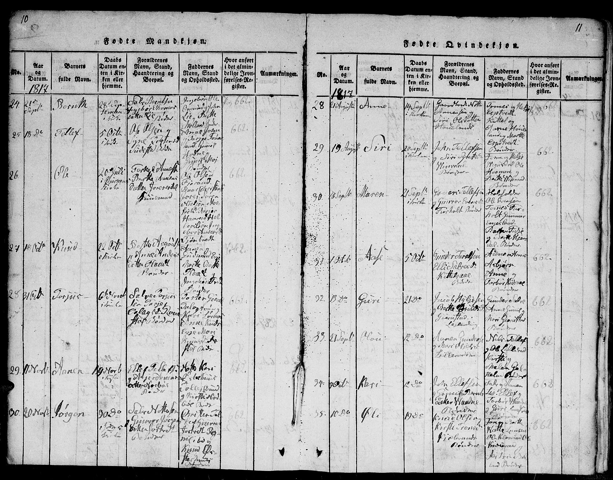 Evje sokneprestkontor, AV/SAK-1111-0008/F/Fb/Fba/L0001: Klokkerbok nr. B 1, 1816-1842, s. 10-11