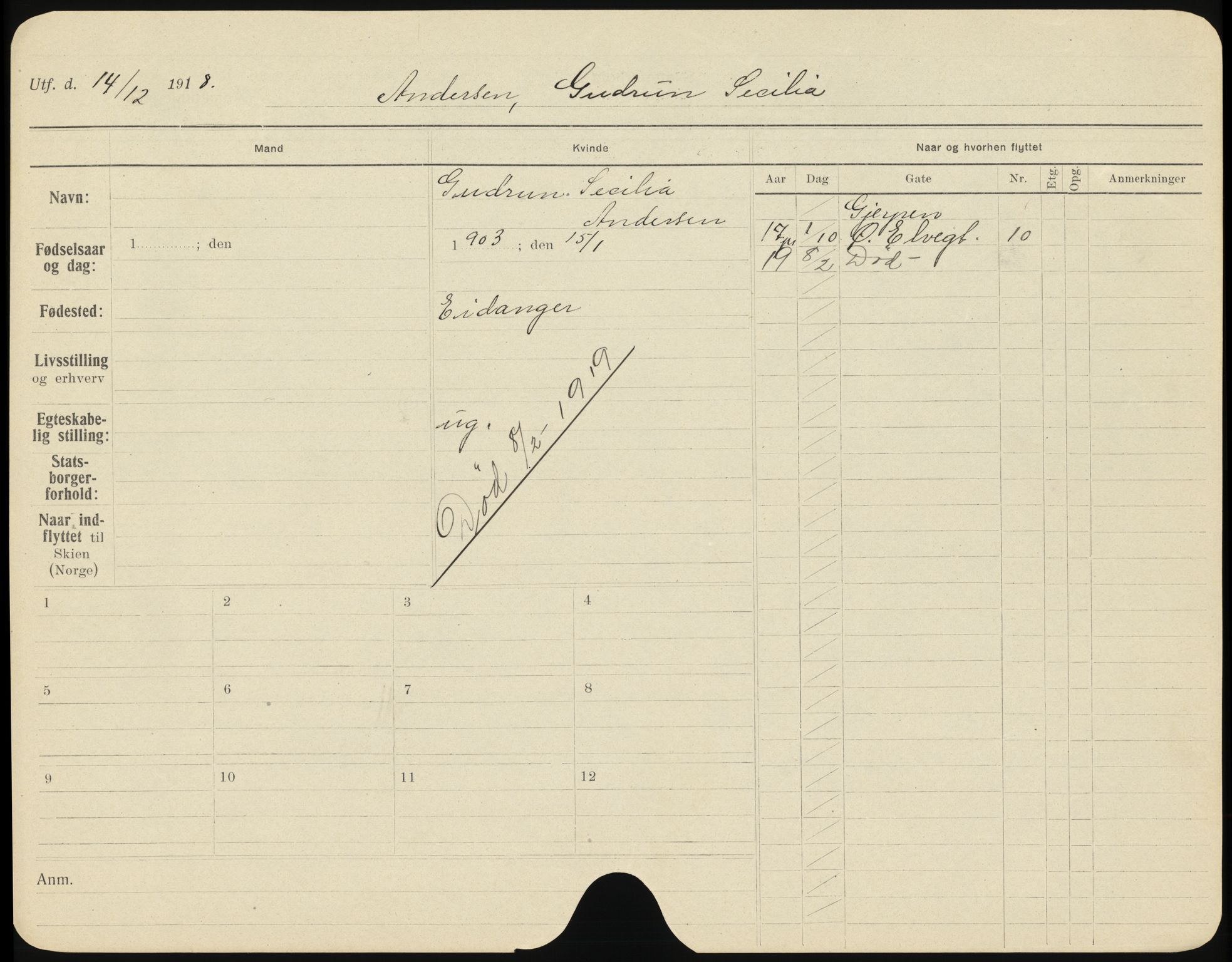 Skien folkeregister, SAKO/A-425/H/Ha/L0001: Døde, 1916-1929, s. 377