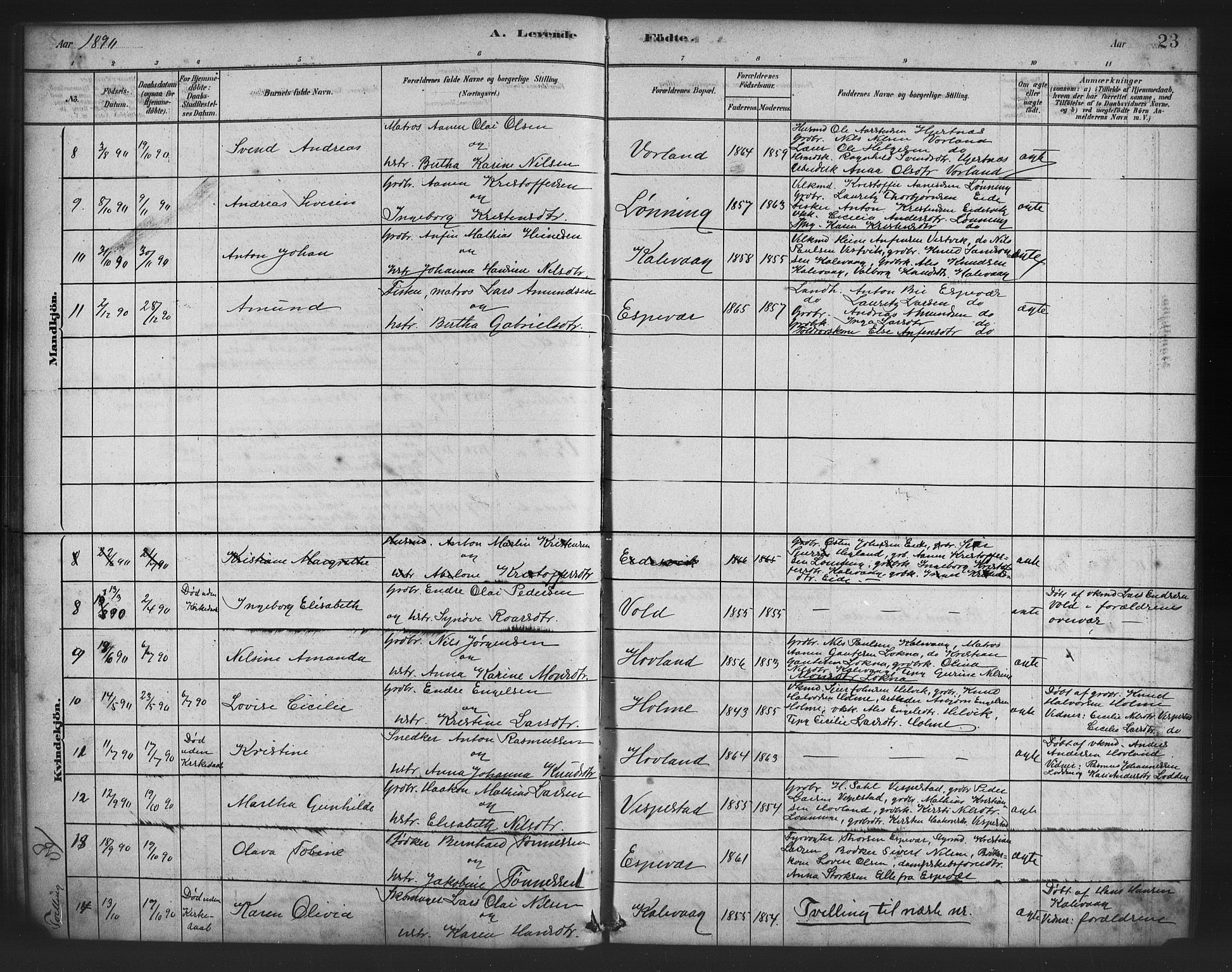 Finnås sokneprestembete, AV/SAB-A-99925/H/Ha/Haa/Haad/L0001: Ministerialbok nr. D 1, 1880-1894, s. 23