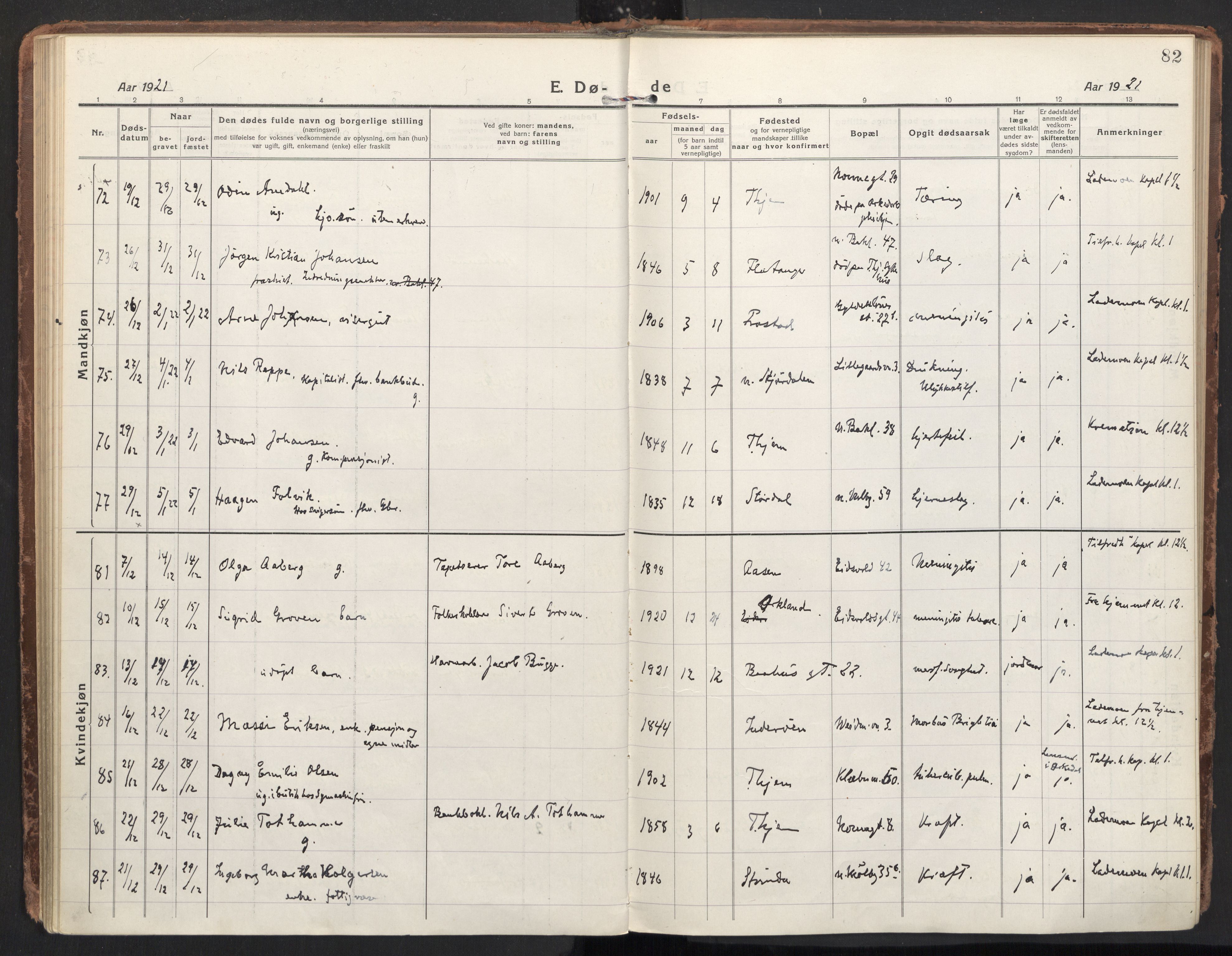 Ministerialprotokoller, klokkerbøker og fødselsregistre - Sør-Trøndelag, AV/SAT-A-1456/604/L0207: Ministerialbok nr. 604A27, 1917-1933, s. 82