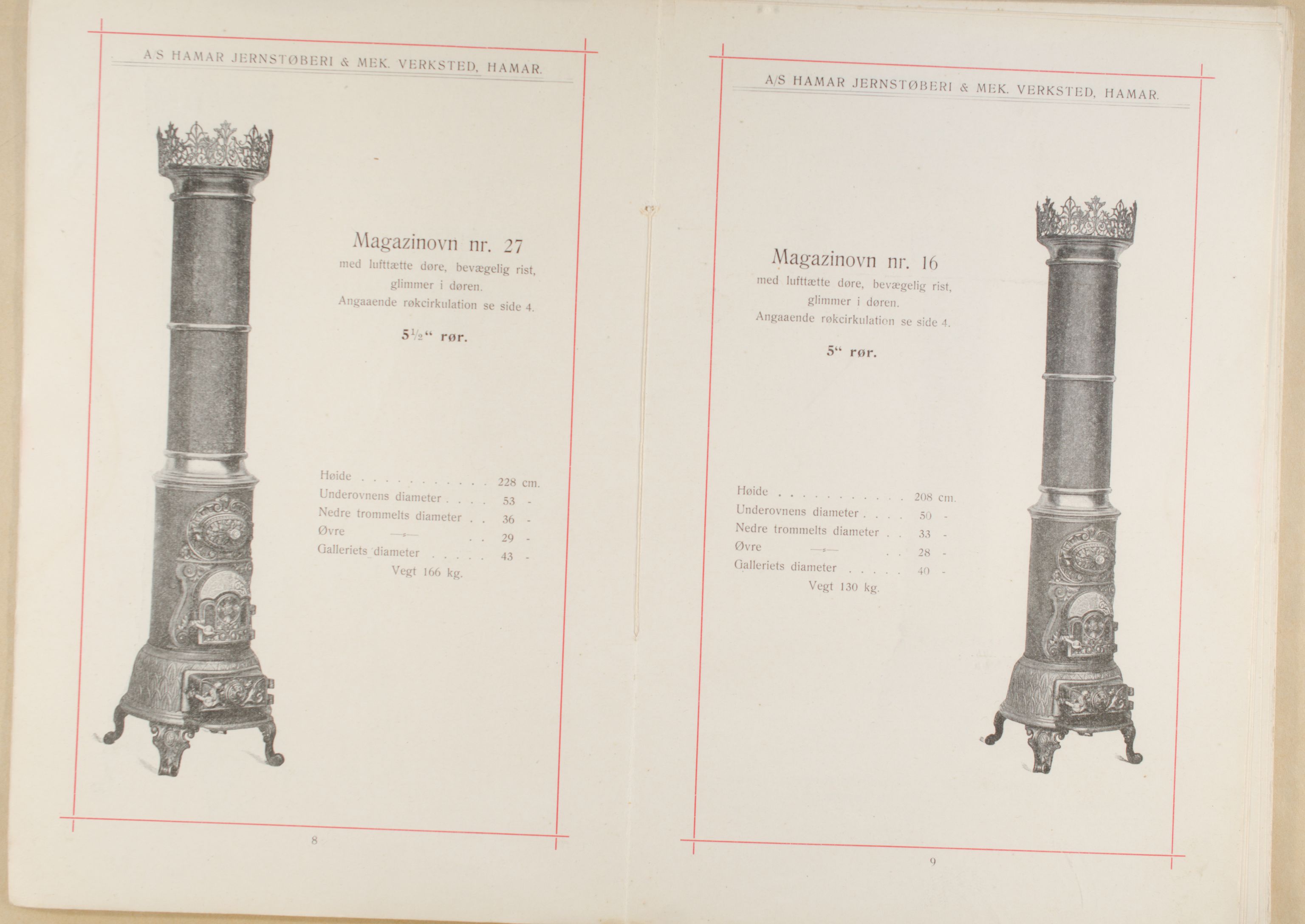 Næs Jernverksmuseets samling av historiske ovnskataloger, NESJ/NJM-006/01/L0003: Hamar Jernstøberi & Mek. Verksted, katalog nr. 46, 1912