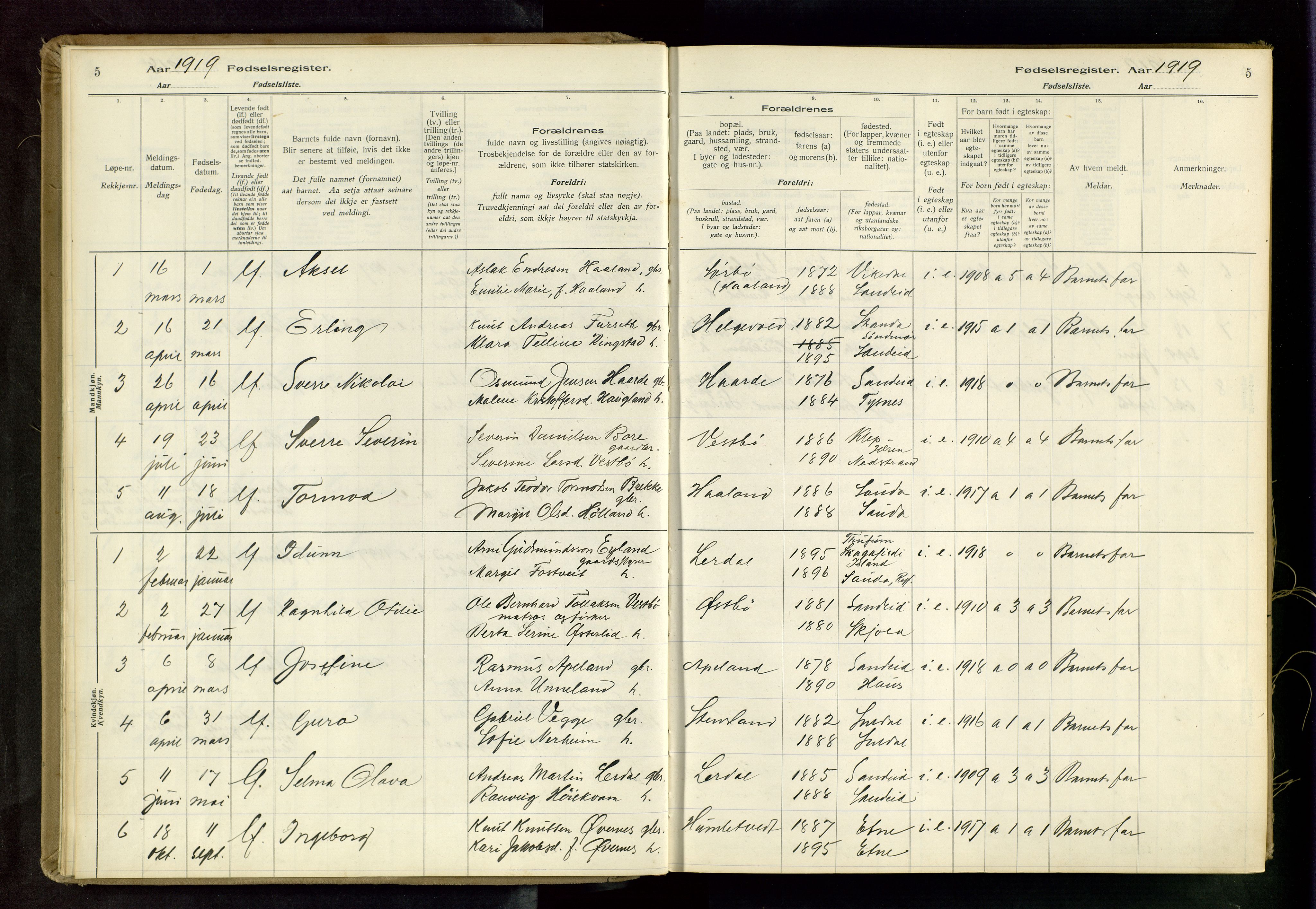 Vikedal sokneprestkontor, AV/SAST-A-101840/01/II: Fødselsregister nr. 4, 1916-1982, s. 5