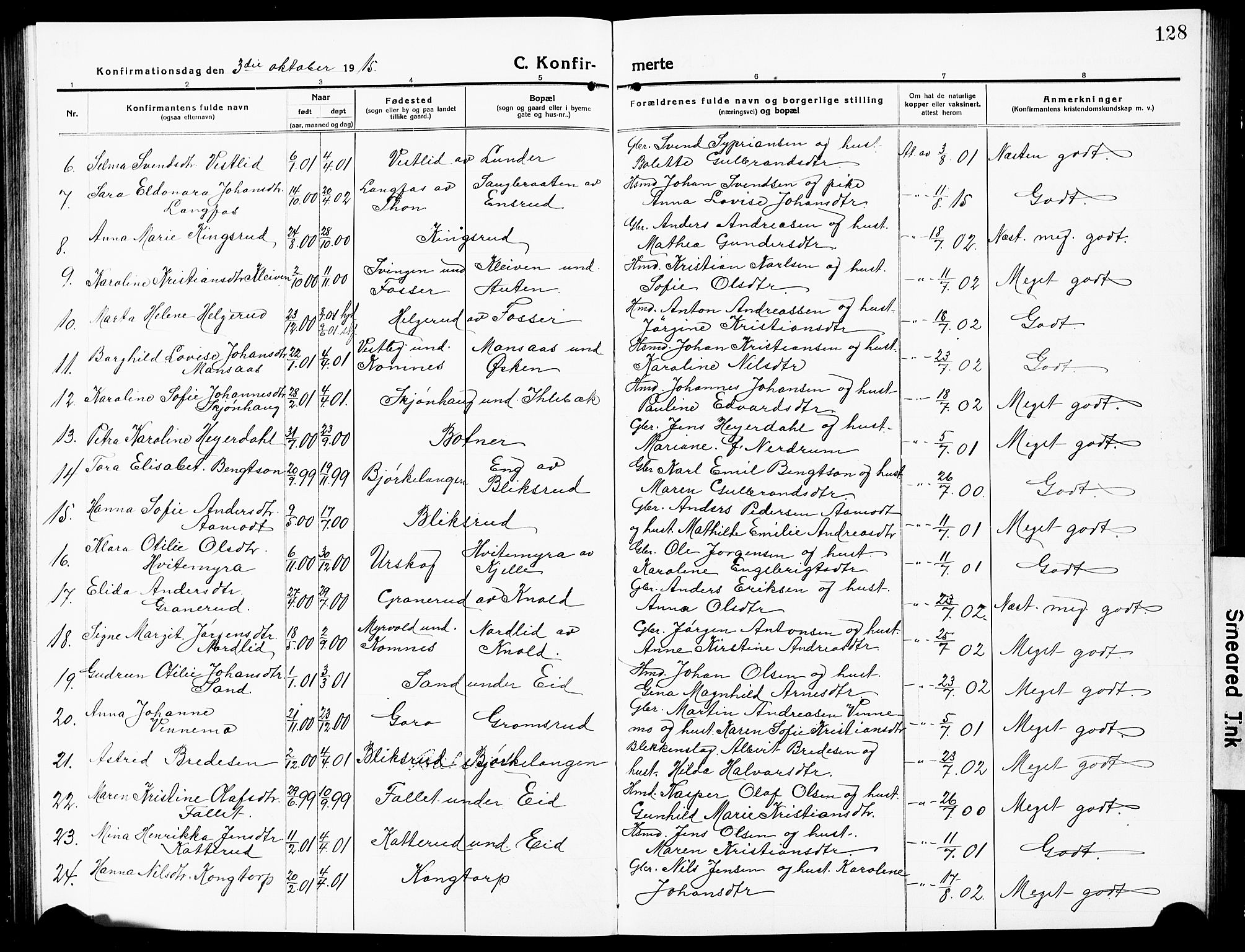Høland prestekontor Kirkebøker, AV/SAO-A-10346a/G/Ga/L0008: Klokkerbok nr. I 8, 1915-1929, s. 128